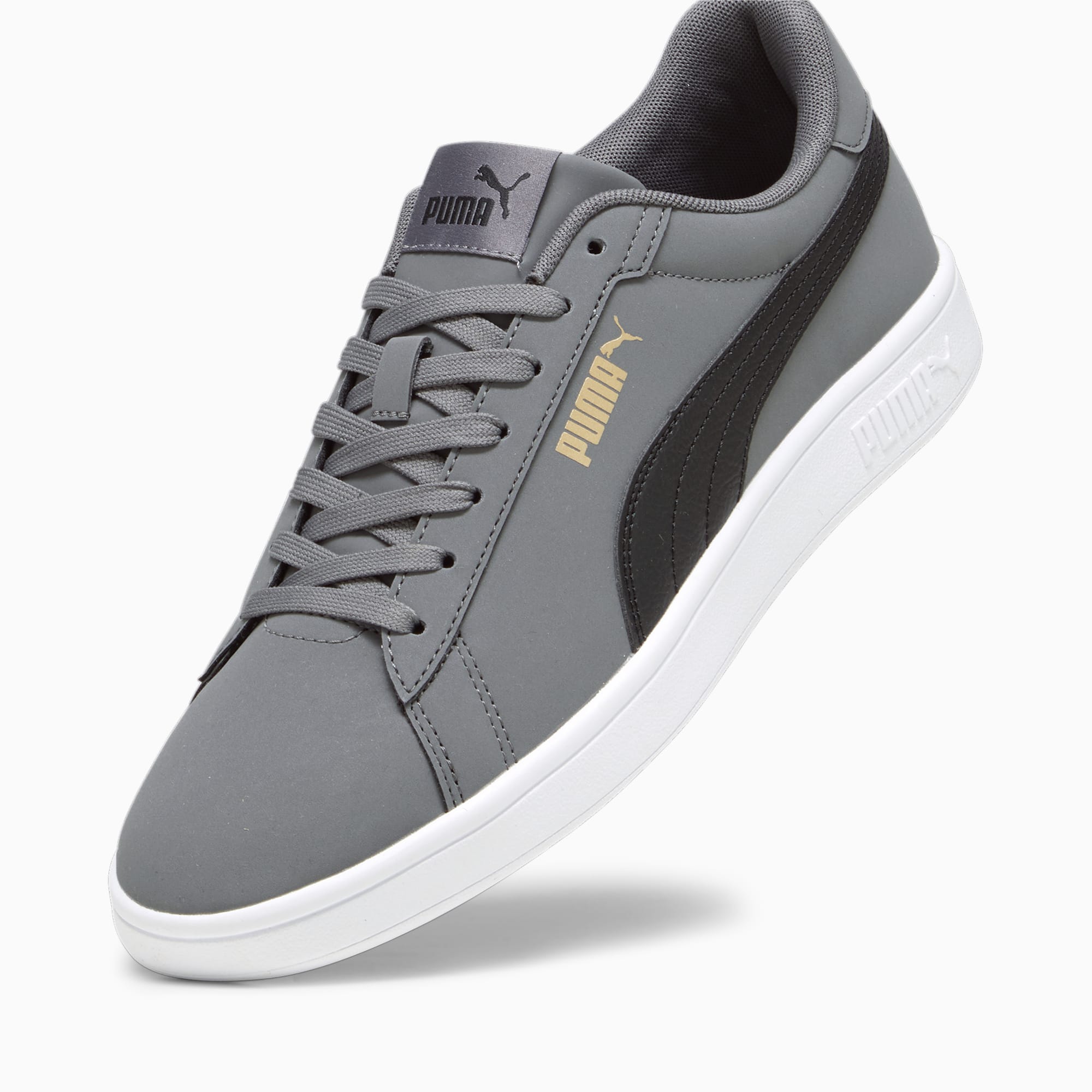 PUMA Smash 3.0 Buck sneakers voor Dames, Zwart/Grijs/Wit