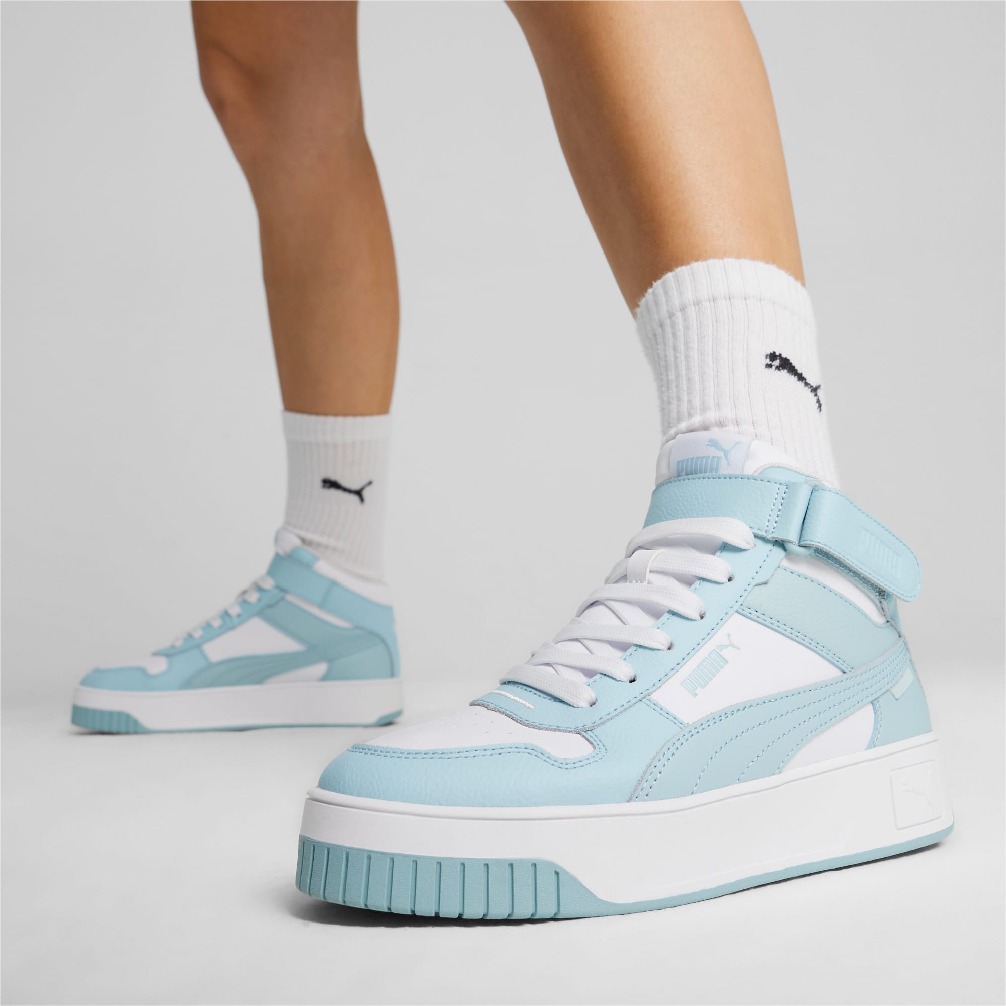 PUMA Carina Street Mid Women's Sneakers, White/Turquoise Surf, Size 38, Shoes
