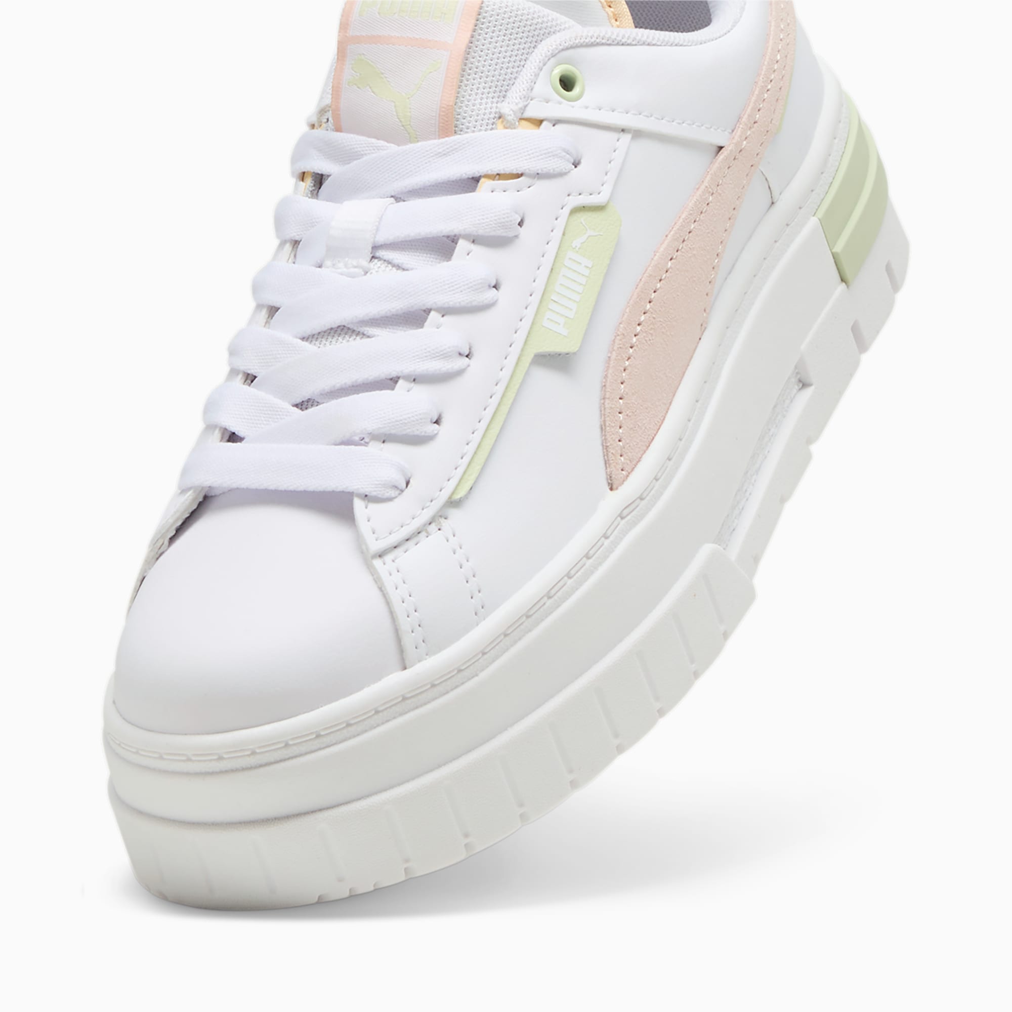 PUMA Mayze Crashed sneakers voor Dames, Wit/Roze/Groen