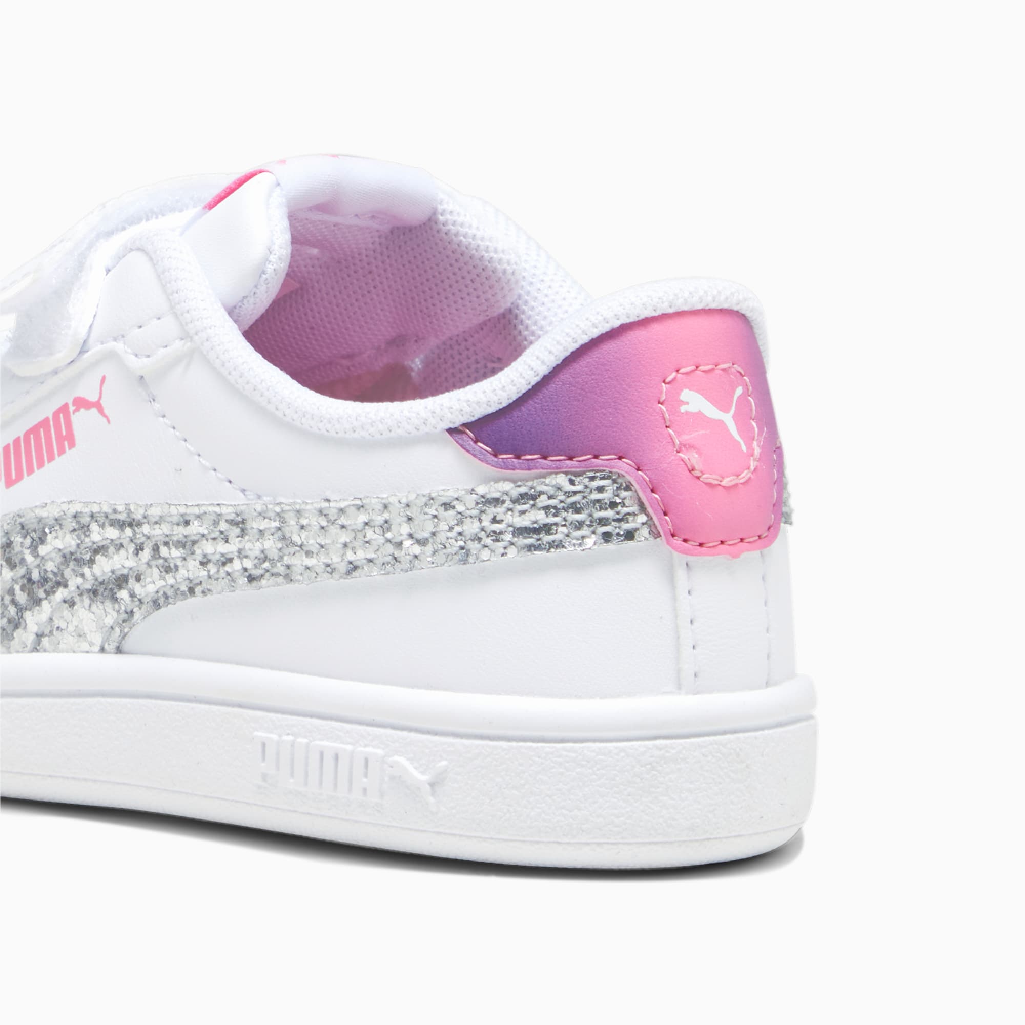 PUMA Smash 3.0 Star Glo Toddlers' Sneakers, White/Silver/Strawberry Burst