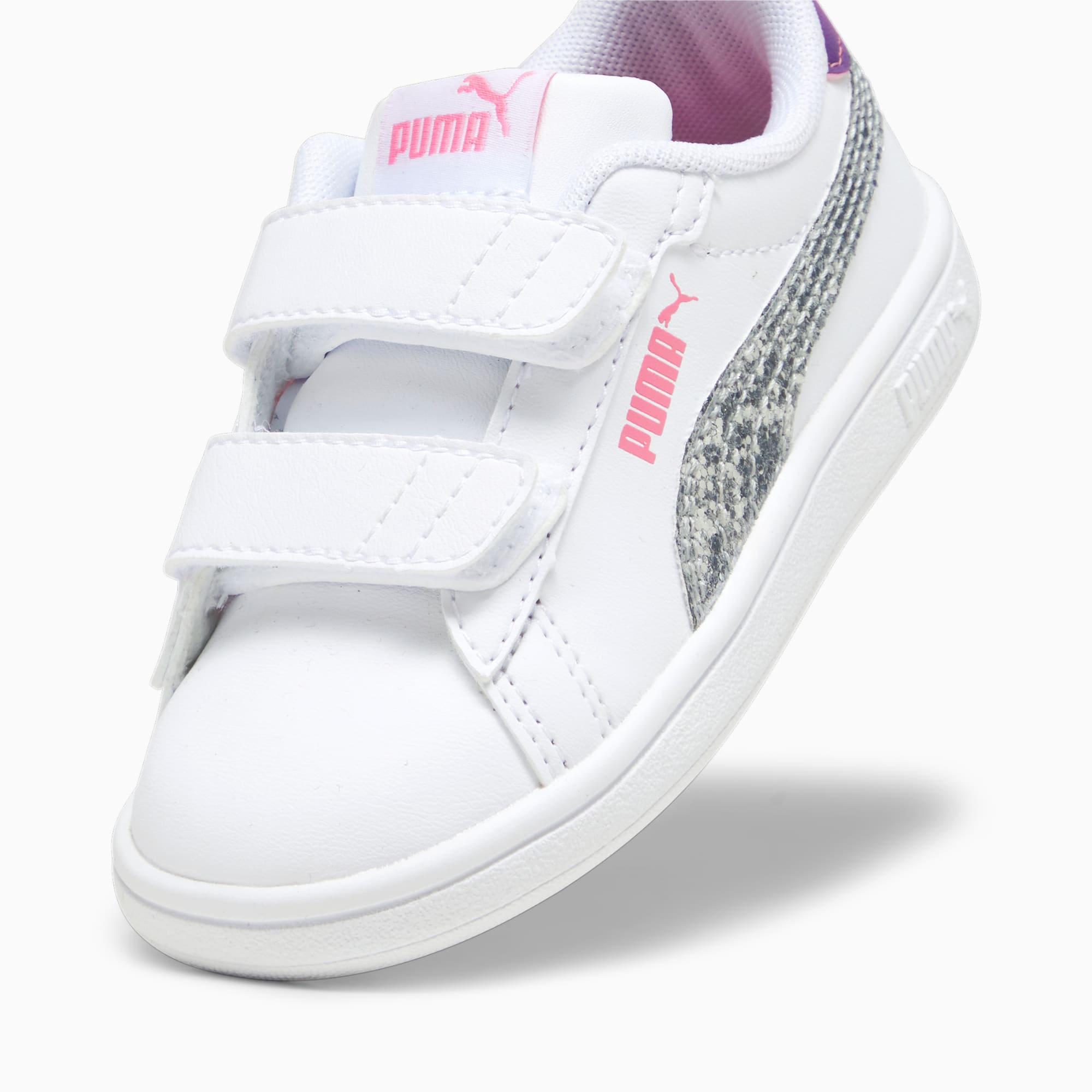 PUMA Smash 3.0 Star Glo Toddlers' Sneakers, White/Silver/Strawberry Burst