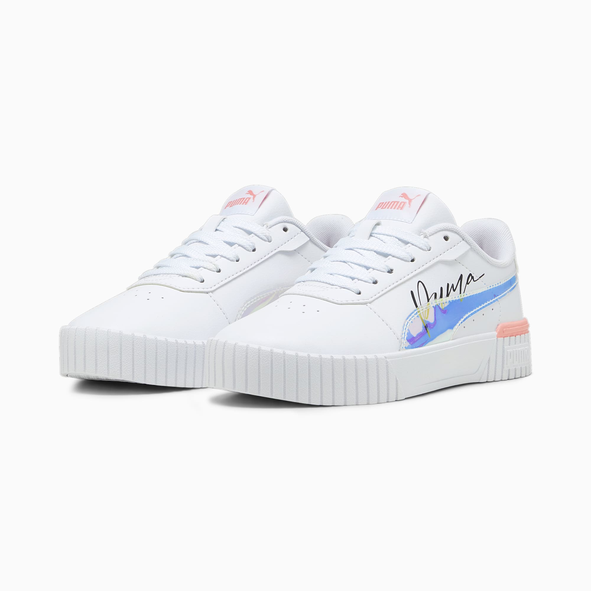PUMA Carina 2.0 Crystal Wings Youth Sneakers, White/Peach Smoothie/Black