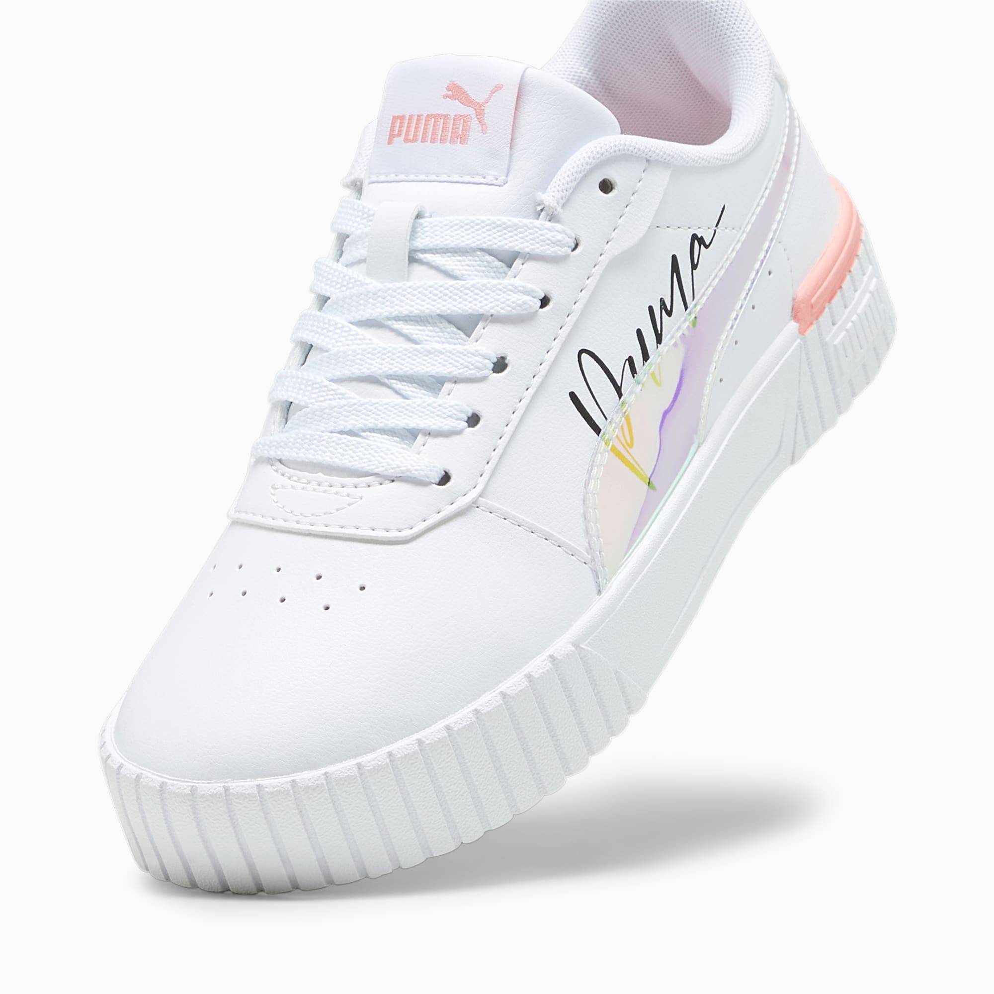 PUMA Carina 2.0 Crystal Wings Youth Sneakers, White/Peach Smoothie/Black