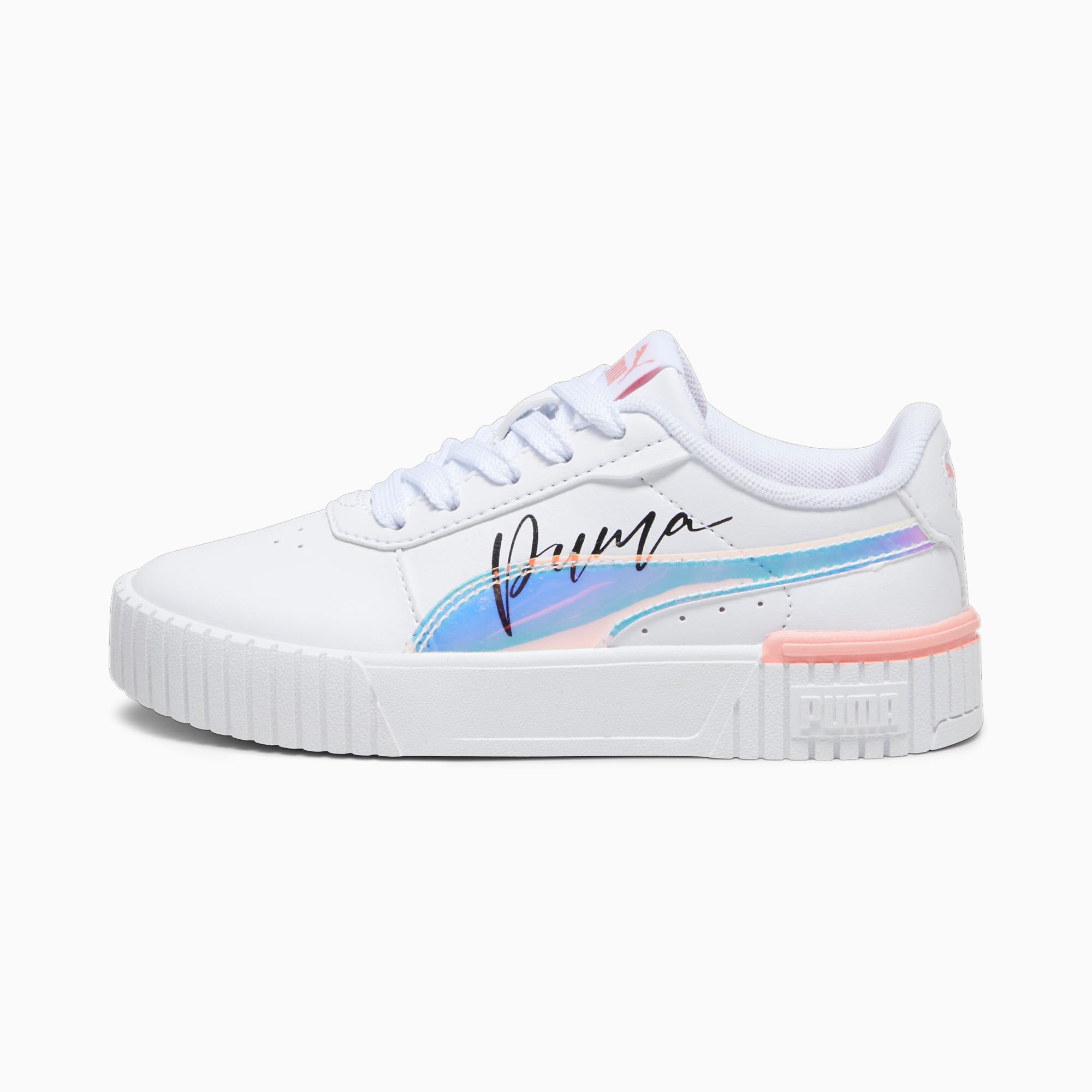 PUMA Carina 2.0 Crystal Wing Kids' Sneakers, White/Peach Smoothie/Black, Size 27,5, Shoes