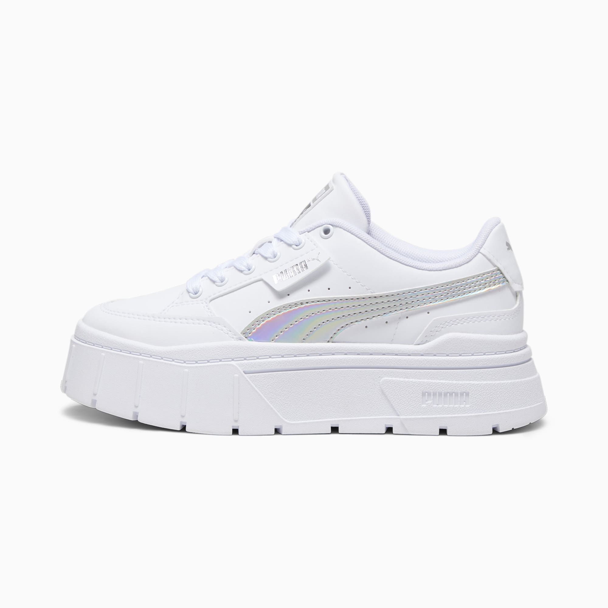 PUMA Mayze Stack Iridescent Youth Sneakers, White/Silver