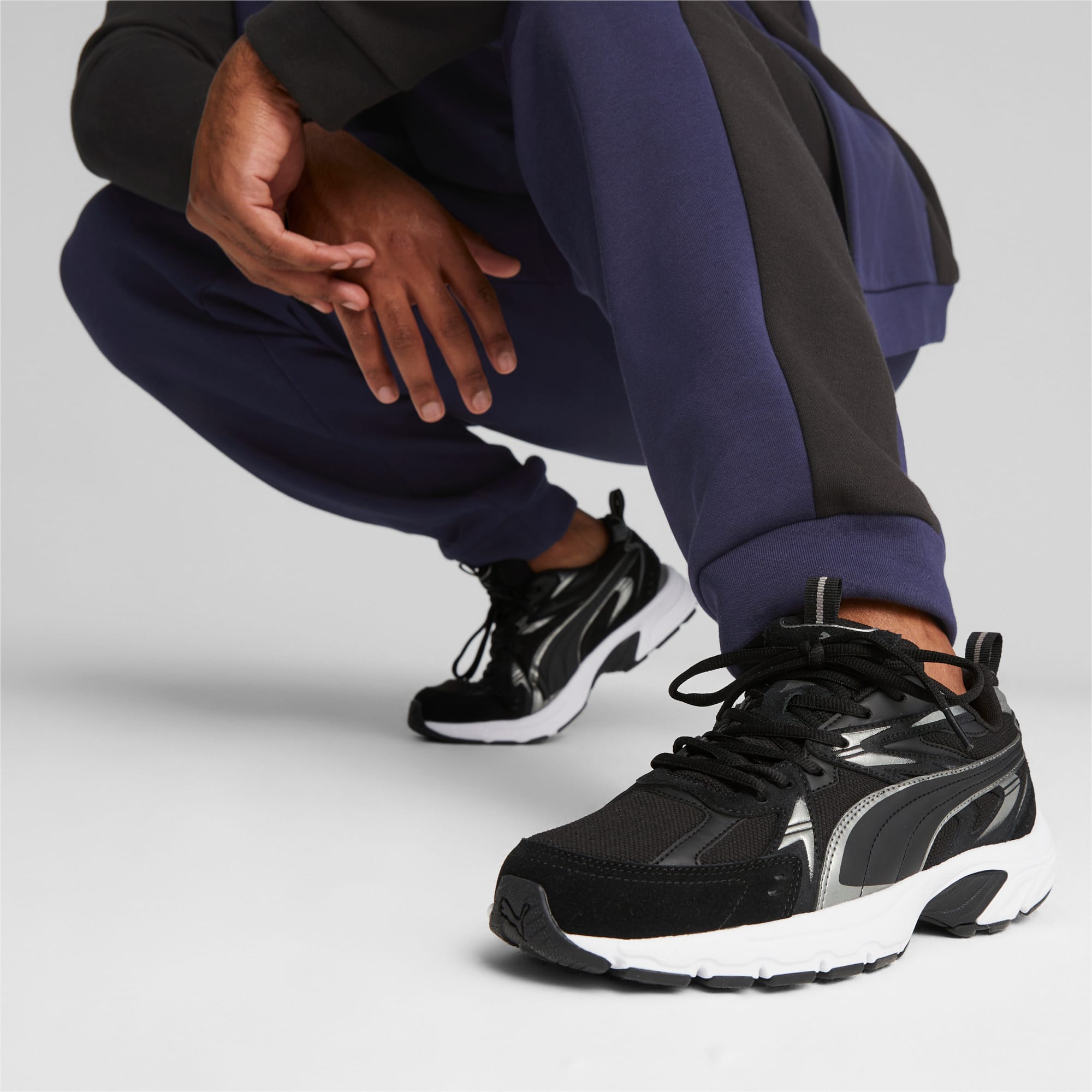Women's PUMA Milenio Tech Suede Sneakers, Black/Aged Silver/Cool Dark Grey, Size 35,5, Shoes