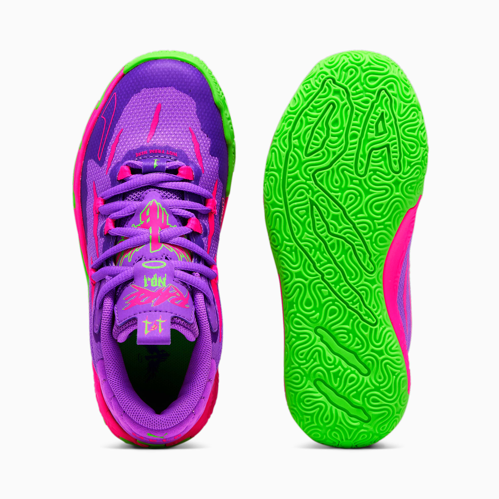 PUMA Mb.03 Toxic Kids' Basketball Shoes, Purple Glimmer/Green Gecko, Size 27,5, Shoes