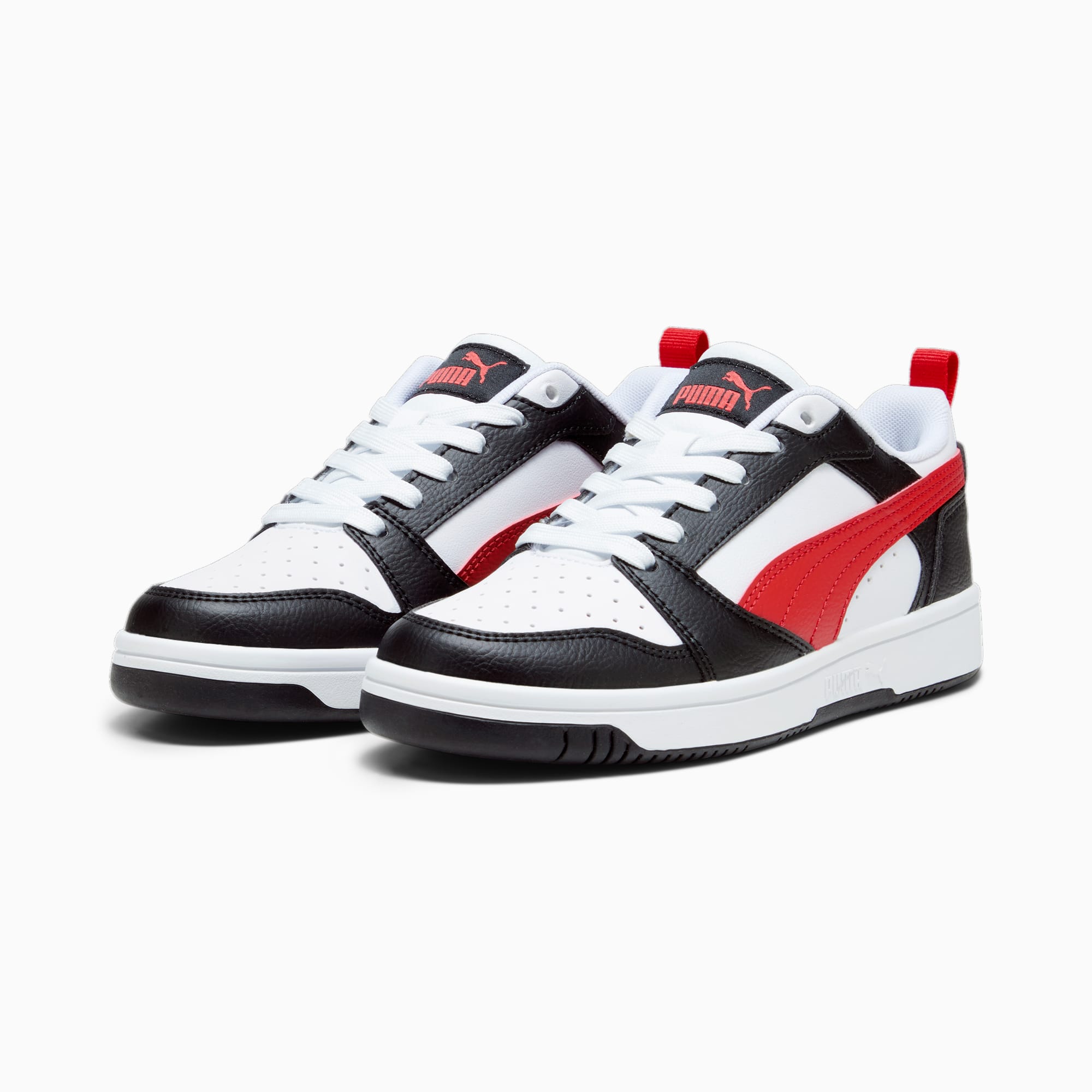 PUMA Młodzieżowe Sneakersy Rebound V6 Lo, Czarny / Biały / Czerwony