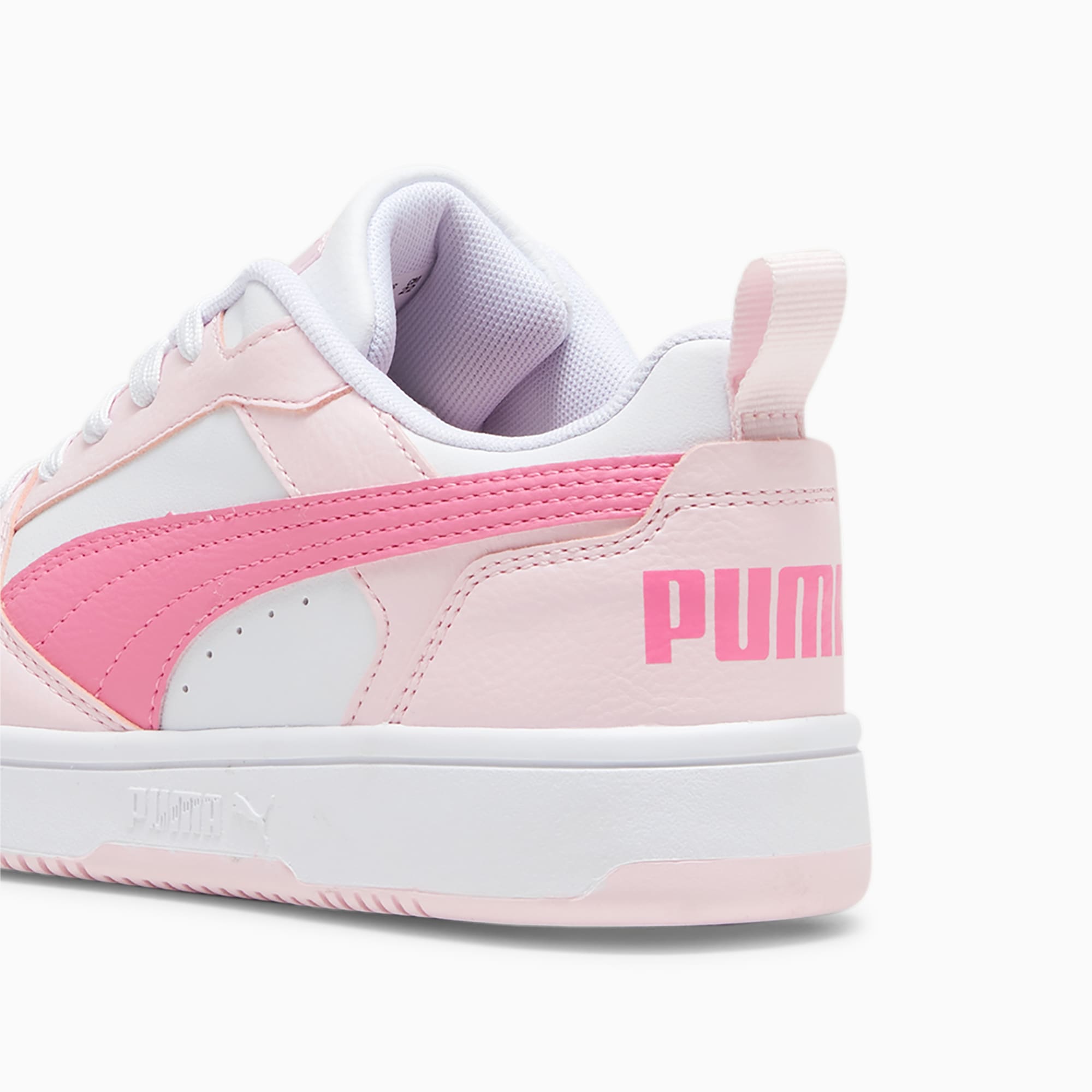 PUMA Rebound V6 Lo Youth Sneakers, White/Fast Pink/Whisp Of Pink, Size 35,5, Shoes