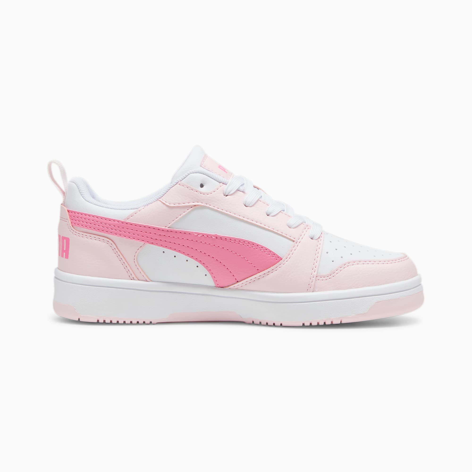 PUMA Rebound V6 Lo Youth Sneakers, White/Fast Pink/Whisp Of Pink, Size 35,5, Shoes