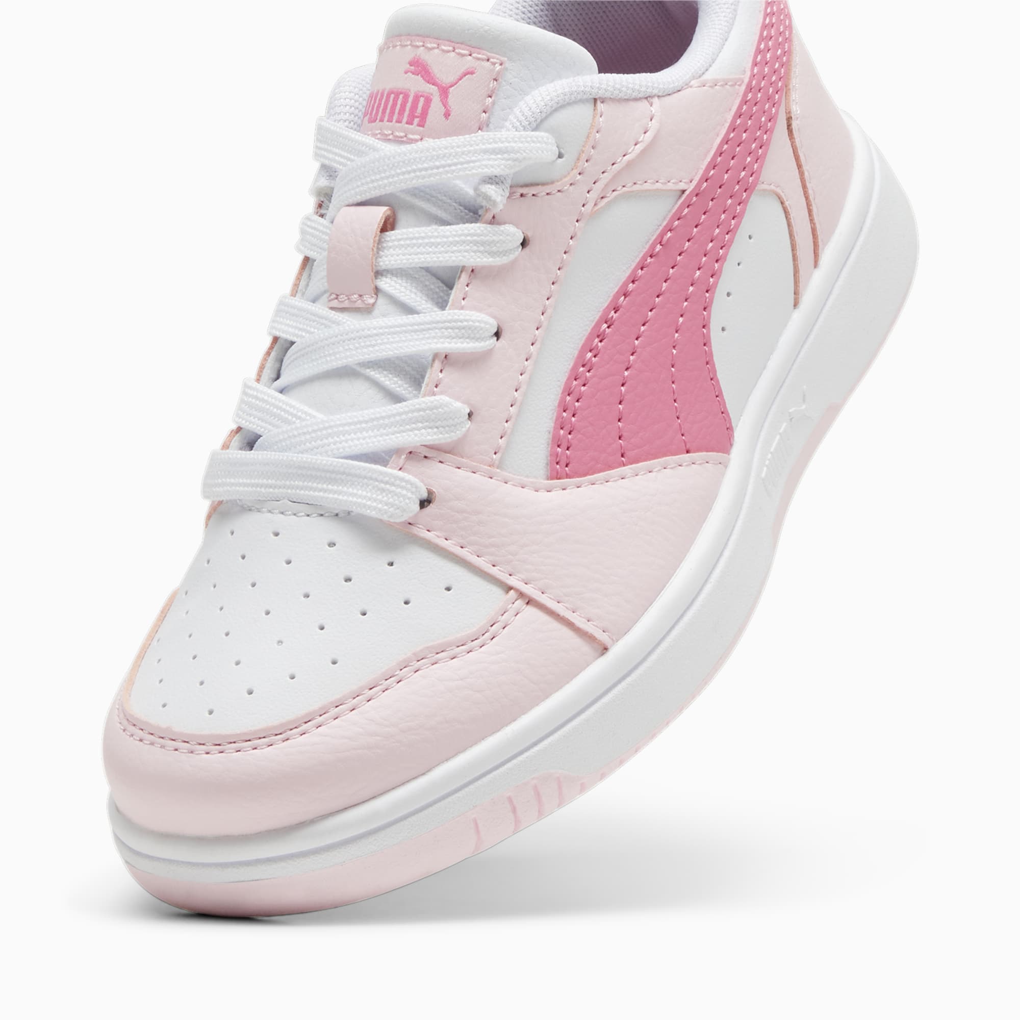 PUMA Rebound V6 Lo Kids' Sneakers, White/Fast Pink/Whisp Of Pink, Size 27,5, Shoes