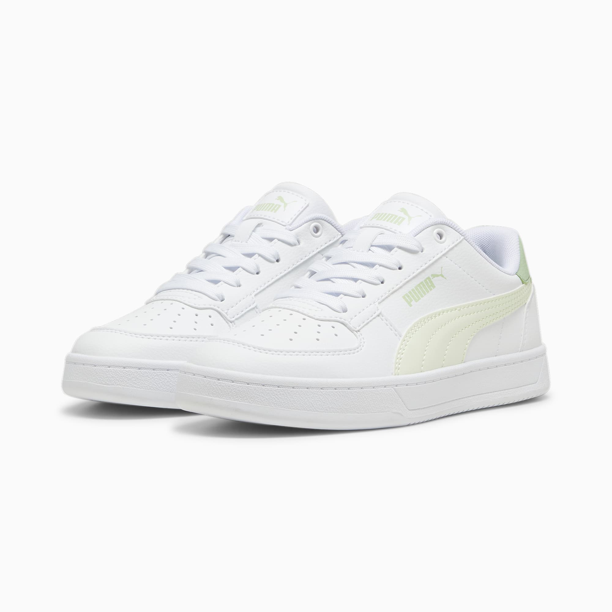 PUMA Caven 2.0 Youth Sneakers, White/Green Illusion/Pure Green, Size 35,5, Shoes