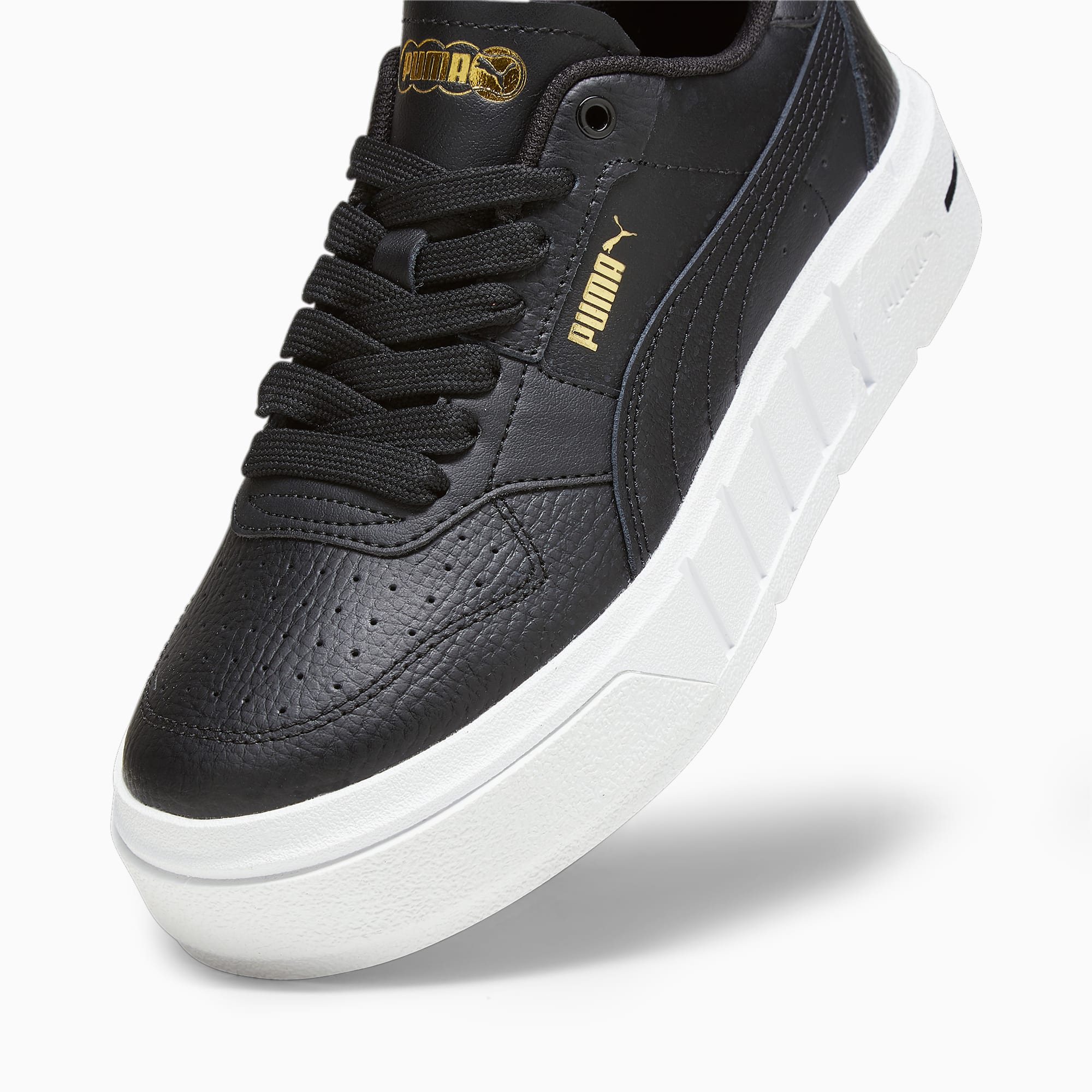 PUMA Cali Court Youth Leather Sneakers, Black/White