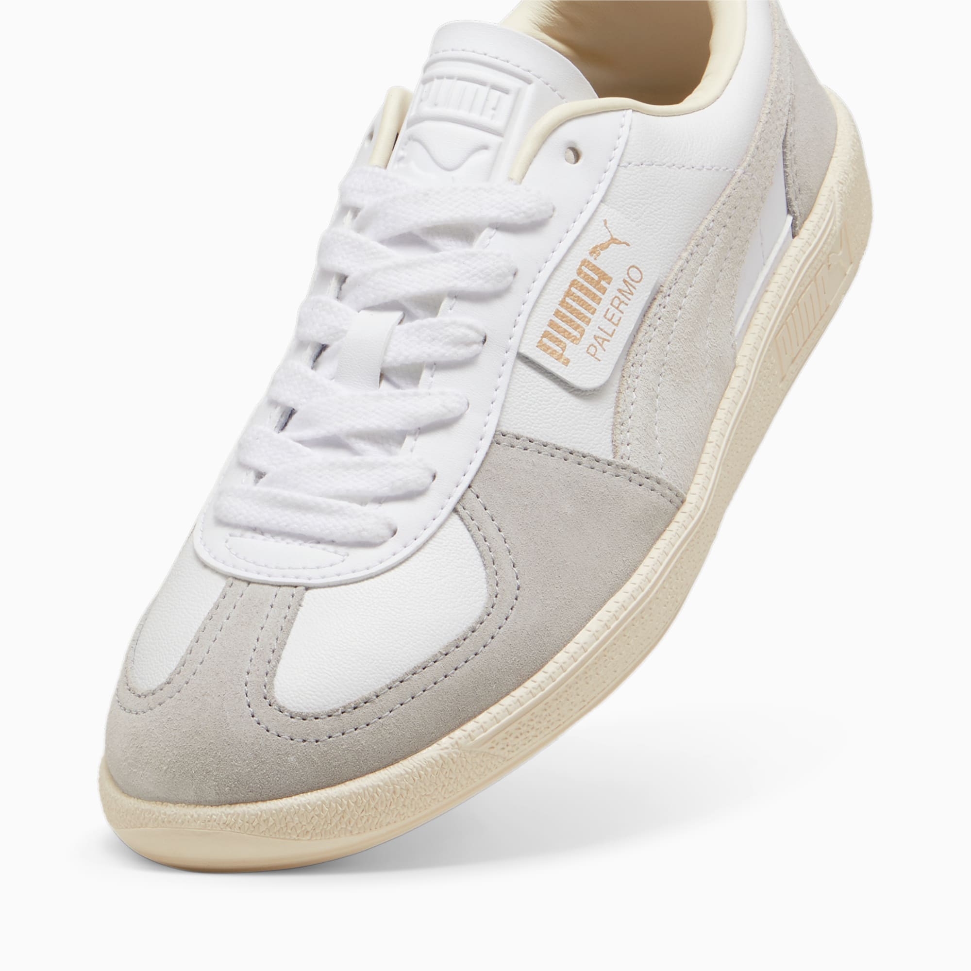 PUMA Palermo leren sneakers uniseks, Wit/Grijs/Rood