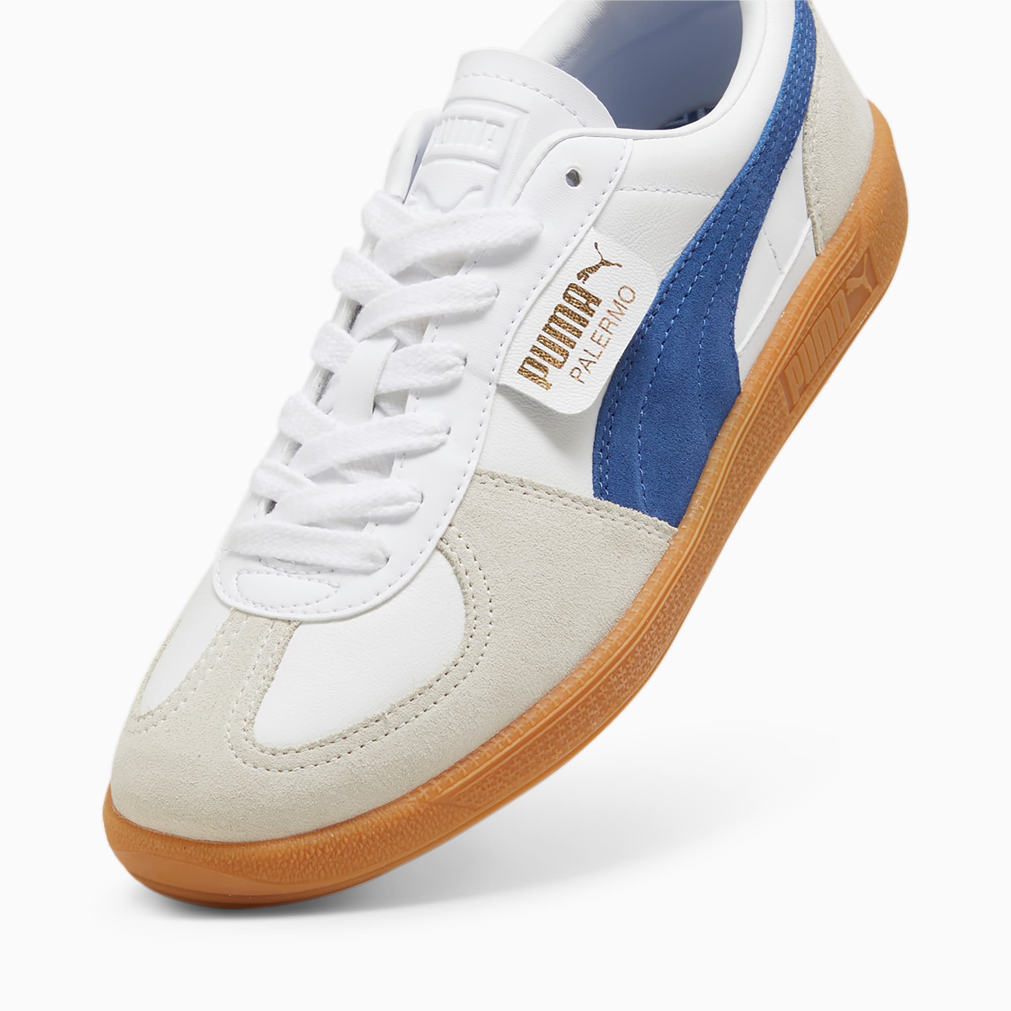 PUMA Palermo leren sneakers uniseks, Wit/Blauw/Grijs