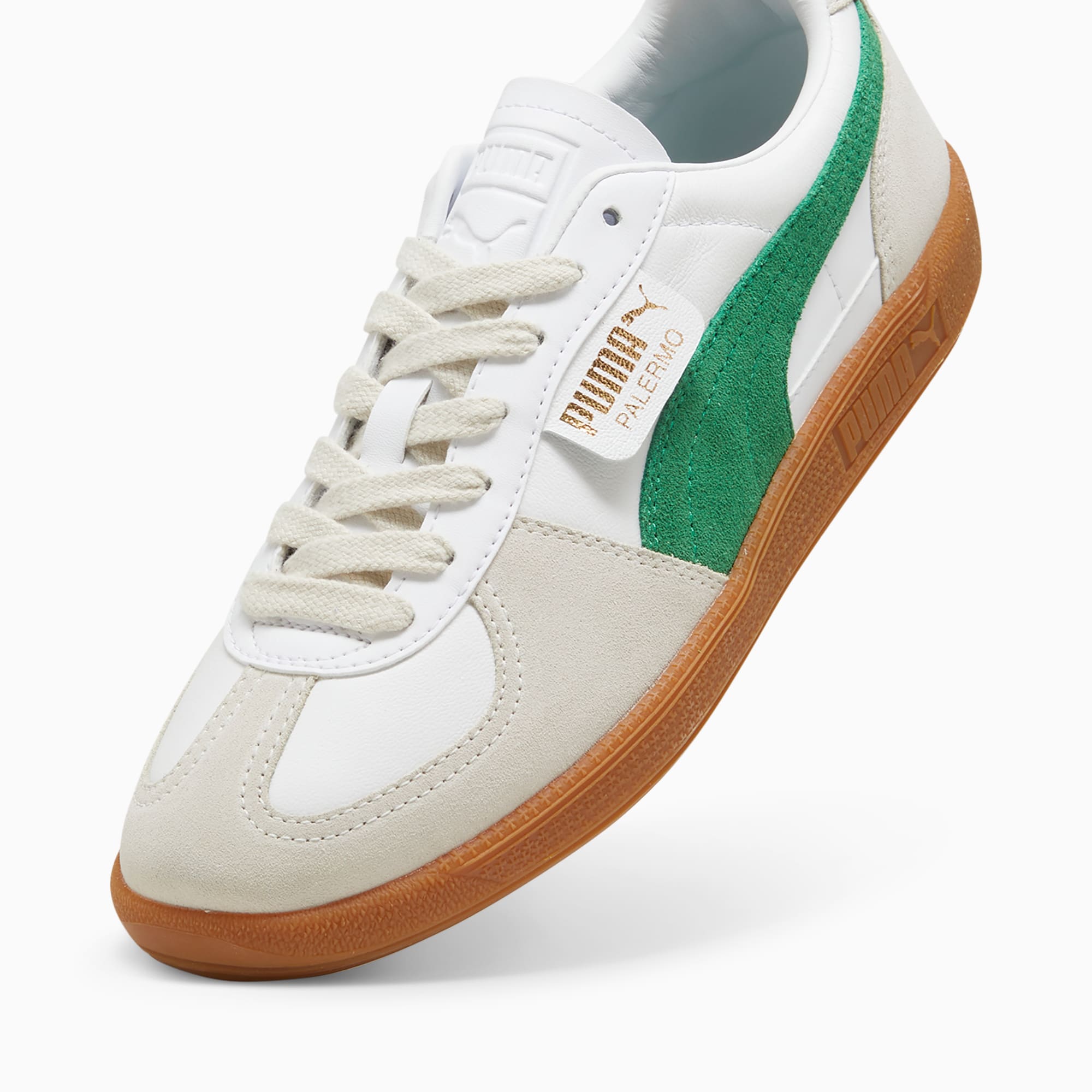 PUMA Palermo leren sneakers uniseks, Wit/Groen/Grijs