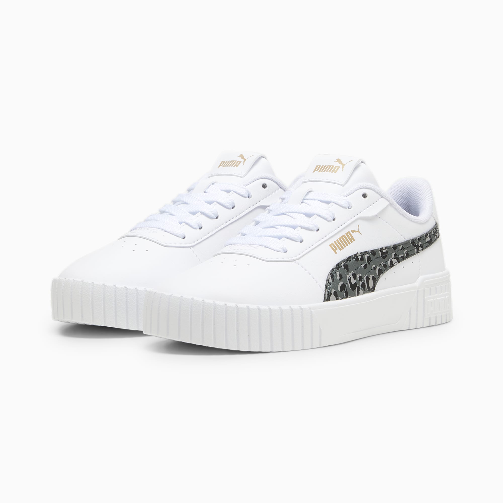 PUMA Carina 2.0 Animal Update Youth Sneakers, White/Mineral Grey/Gold, Size 35,5, Shoes