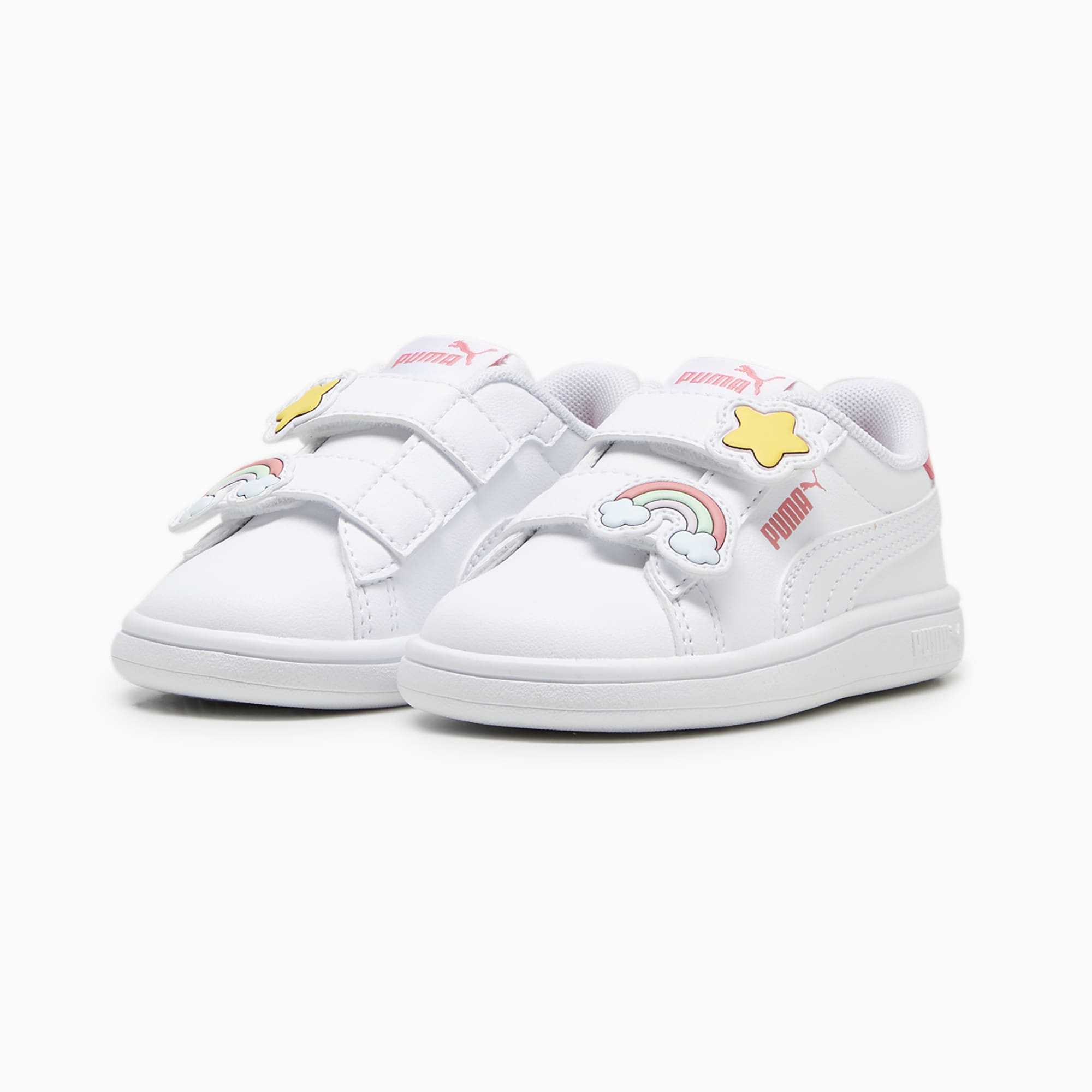 PUMA Smash 3.0 Badges Toddlers' Sneakers, White/Passionfruit, Size 19, Shoes