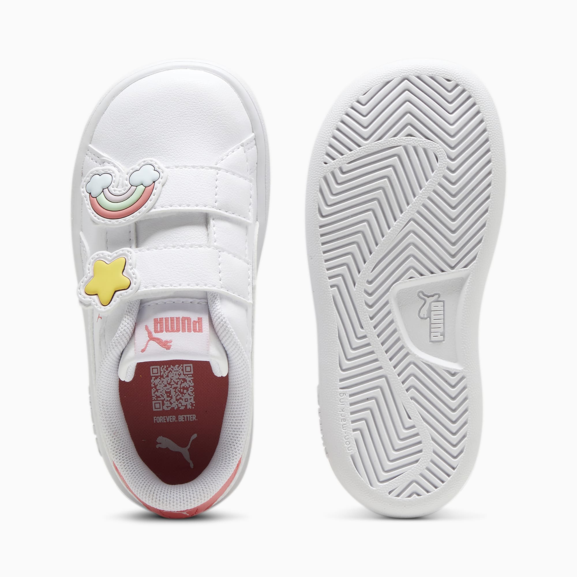 PUMA Smash 3.0 Badges Toddlers' Sneakers, White/Passionfruit, Size 19, Shoes