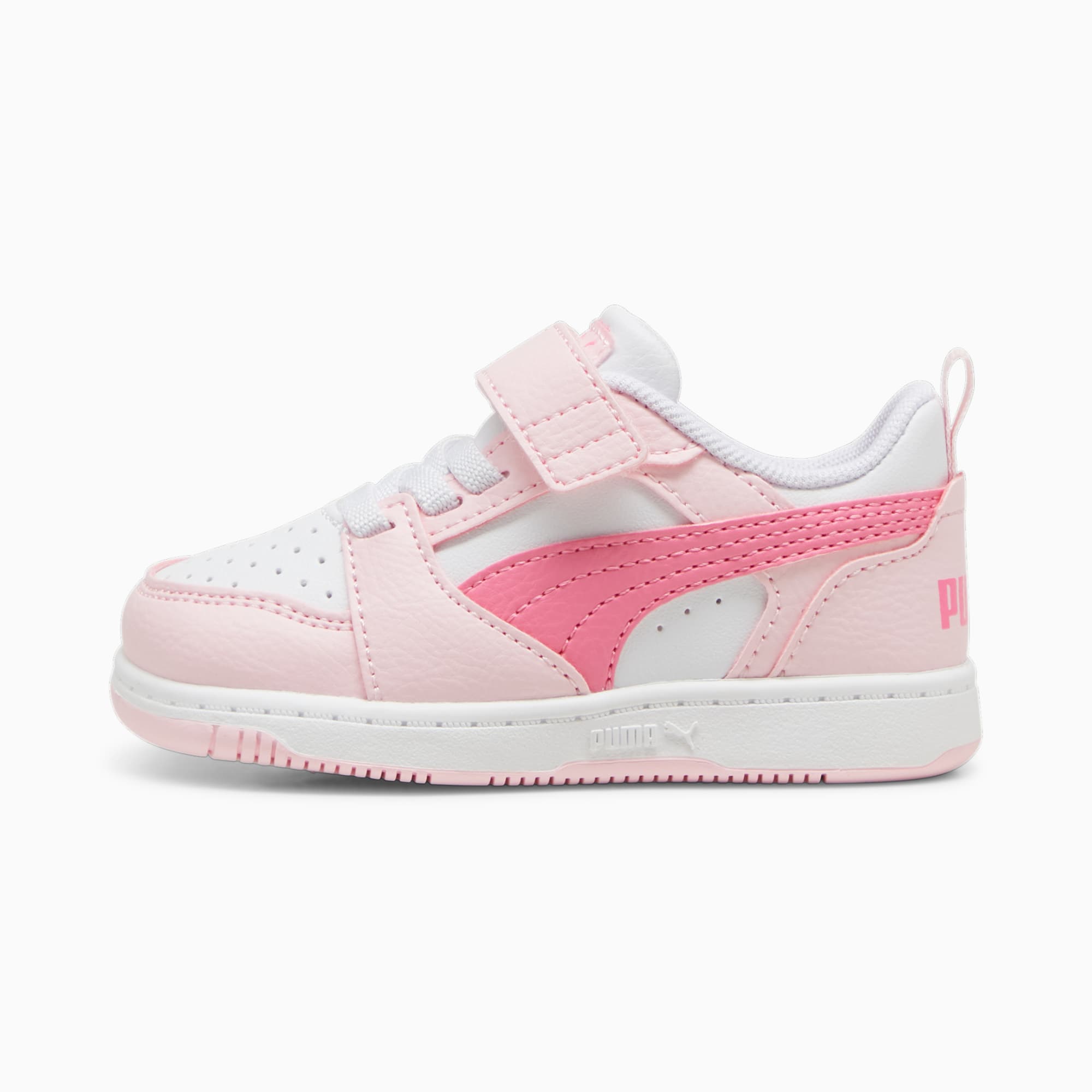 PUMA Rebound V6 Lo Toddlers' Sneakers, White/Fast Pink/Whisp Of Pink, Size 19, Shoes