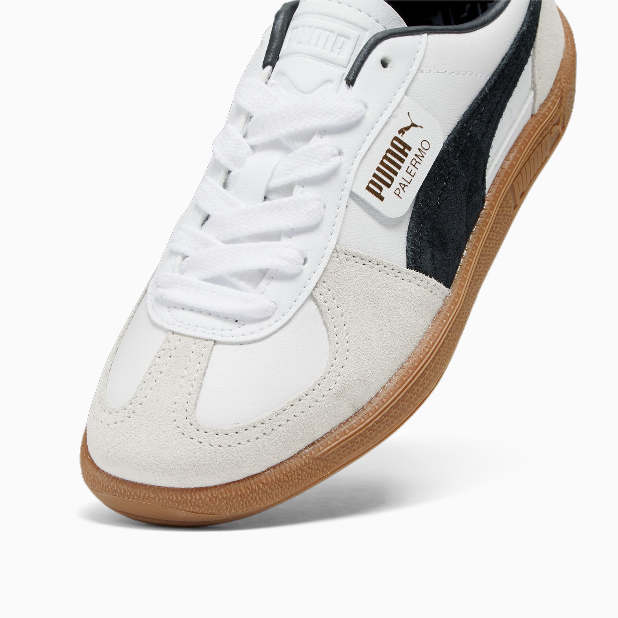 PUMA Palermo leren sneakers voor Dames, Wit/Grijs