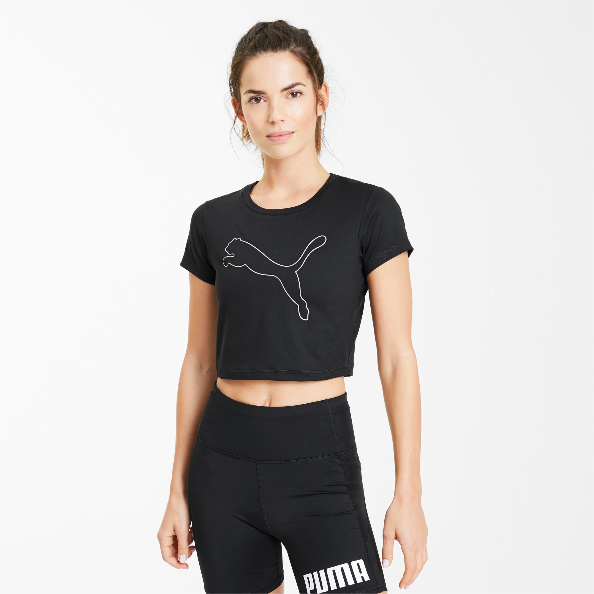 Image of PUMA Feel It Damen Training Bauchfreies T-Shirt | Schwarz | Größe: L