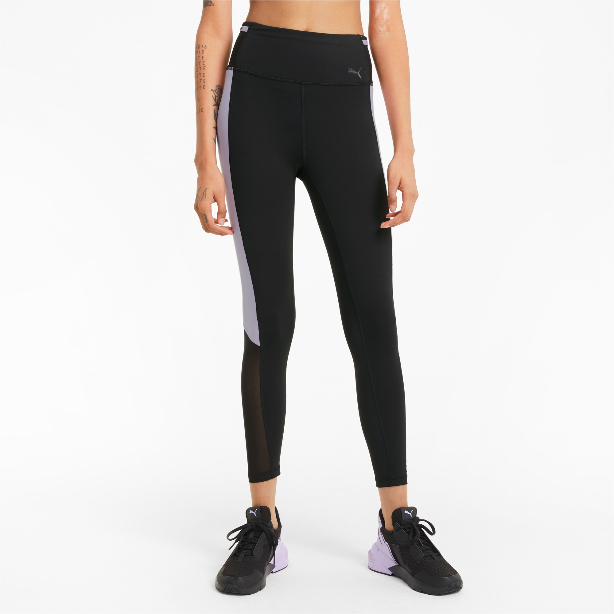 PUMA Legging de sport 7/8 avec logo bloc femme, Noir, Taille L, Vêtements