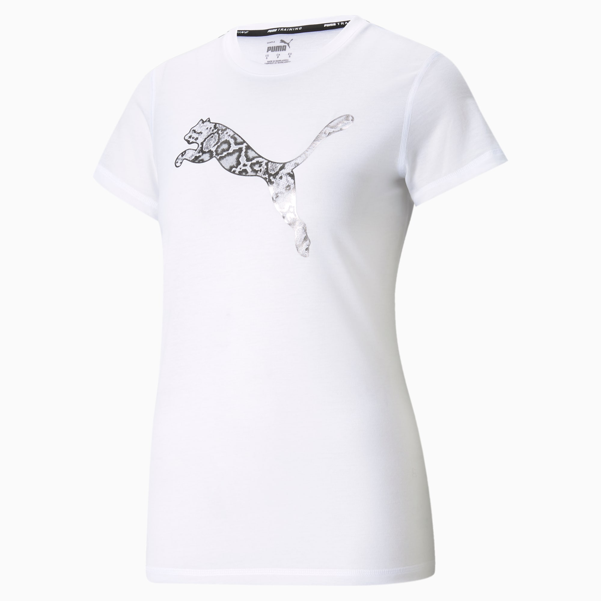 PUMA T-Shirt de sport à manches courtes et marquage performance femme, Blanc, Taille XS, Vêtements