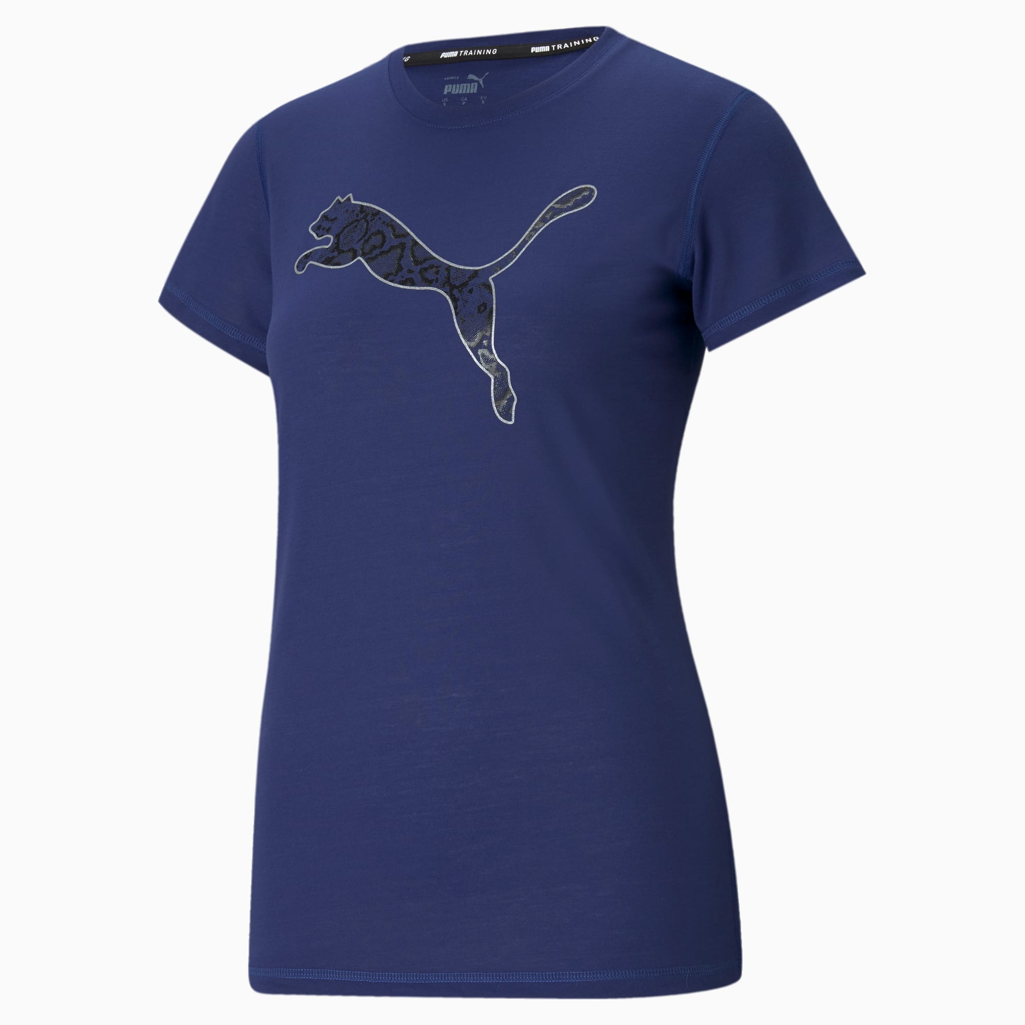 PUMA T-Shirt de sport à manches courtes et marquage performance femme, Bleu, Taille XL, Vêtements
