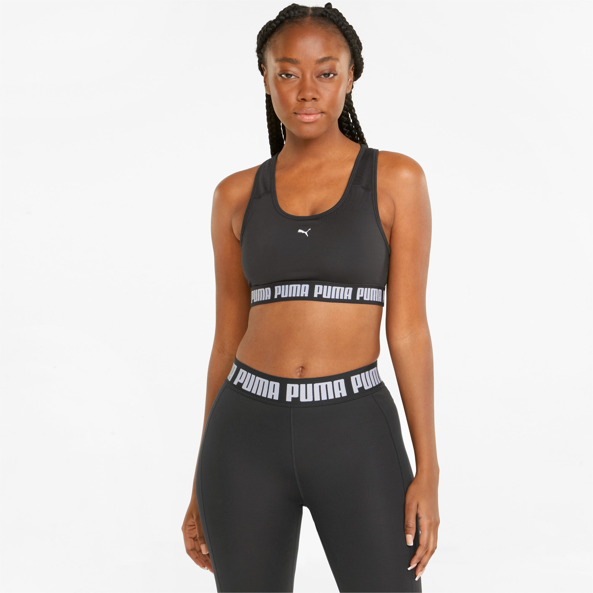 Women's PUMA Strong Mid-Impact Training Bra, Black, Size M, Clothing
