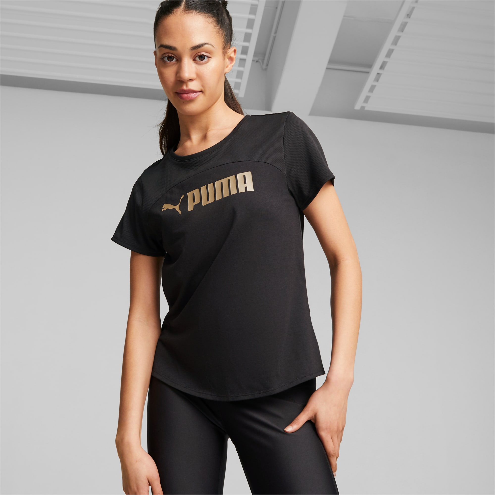 PUMA FIT Ultrabreathe Training T-shirt Voor Dames, Goud/Zwart