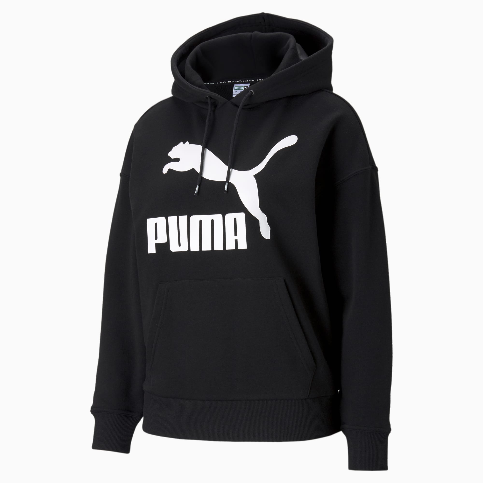 PUMA Classics Logo Damen Hoodie, Schwarz, Größe: M, Kleidung