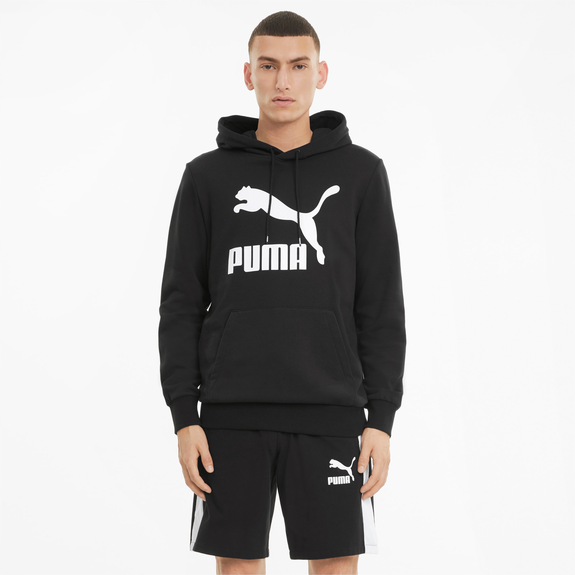 PUMA Classics Men's Logo Hoodie, Black, Size XS, Clothing