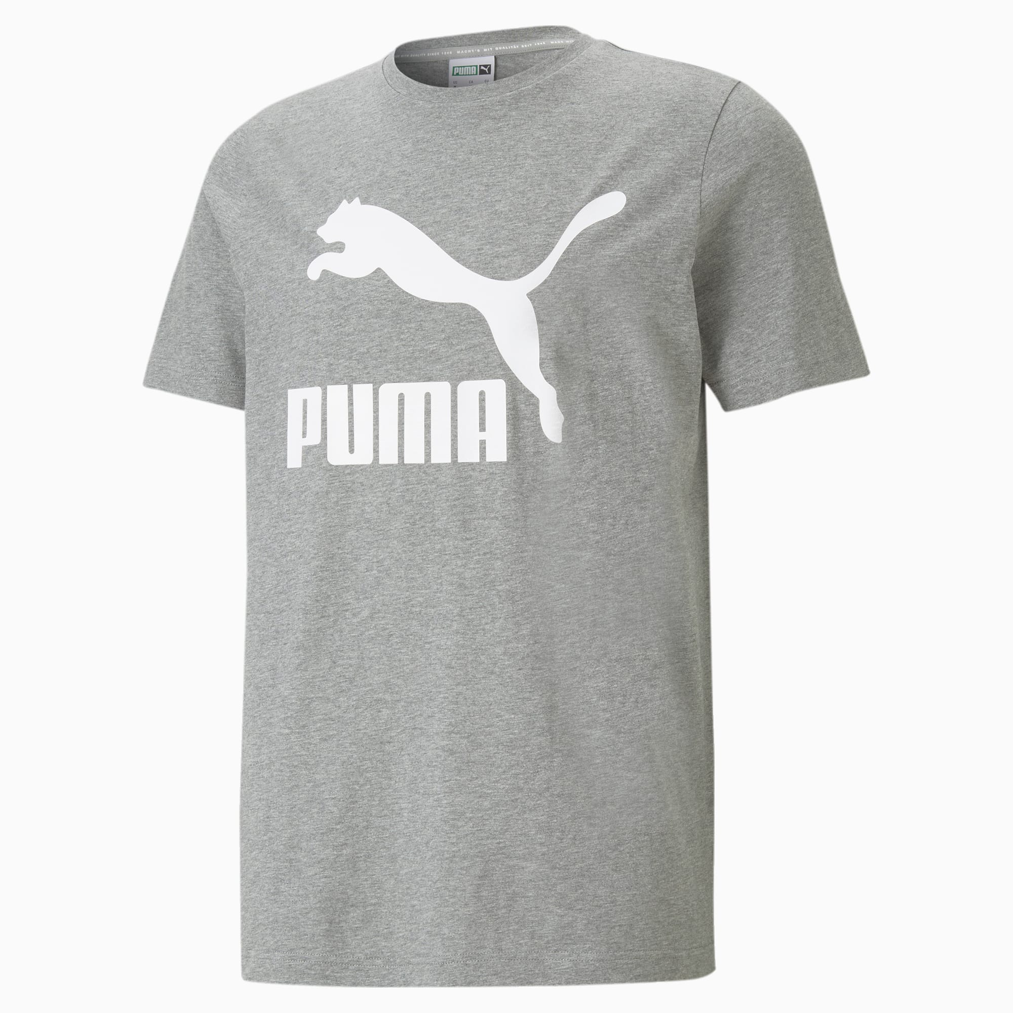PUMA Classics Logo T-Shirt Herren, Mit Heide, Grau, Größe: L, Kleidung