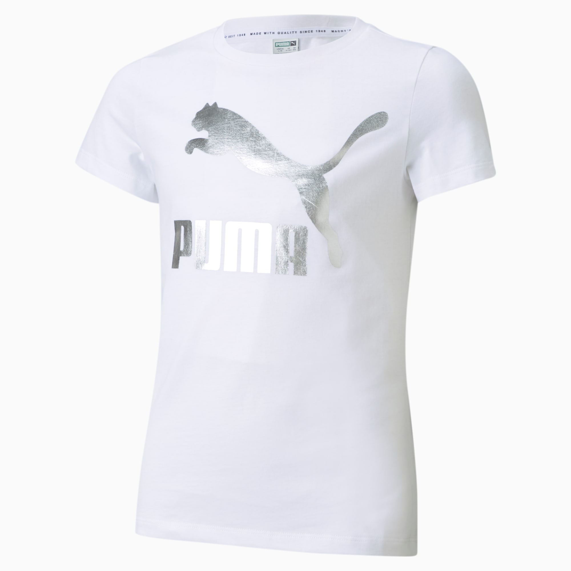 PUMA T-Shirt Classics Logo enfant et adolescent, Blanc, Taille 152, Vêtements