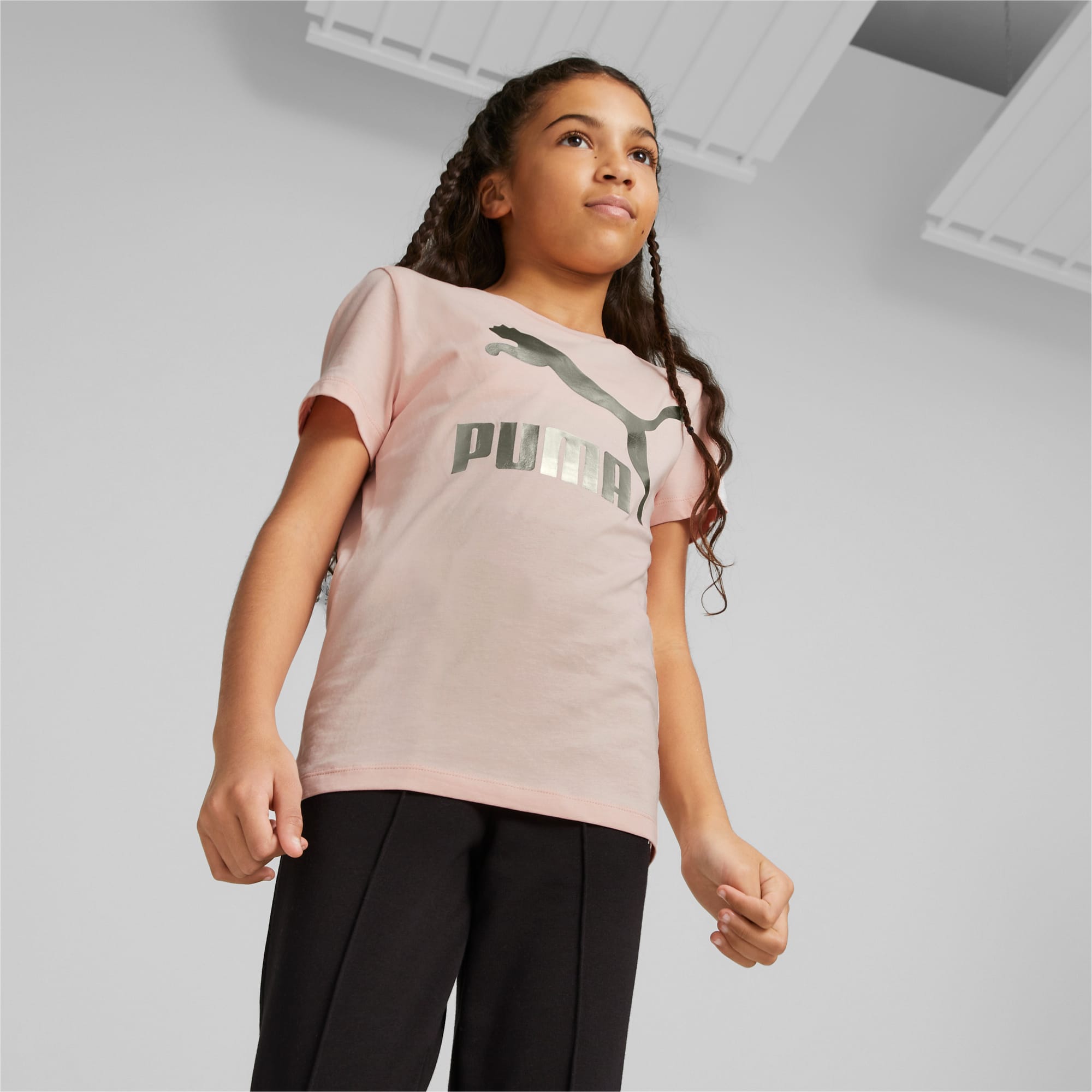 PUMA Classics Logo Jugend T-Shirt Für Kinder, Rosa, Größe: 176, Kleidung