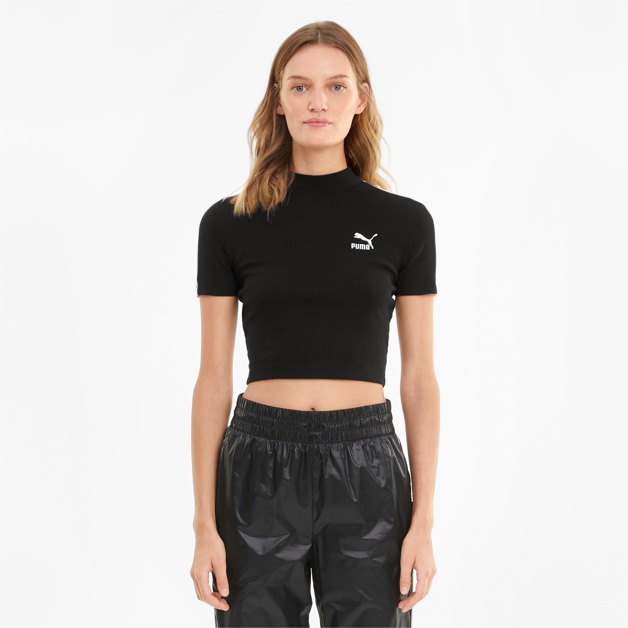 PUMA Top à faux col Classics femme, Noir, Taille M, Vêtements