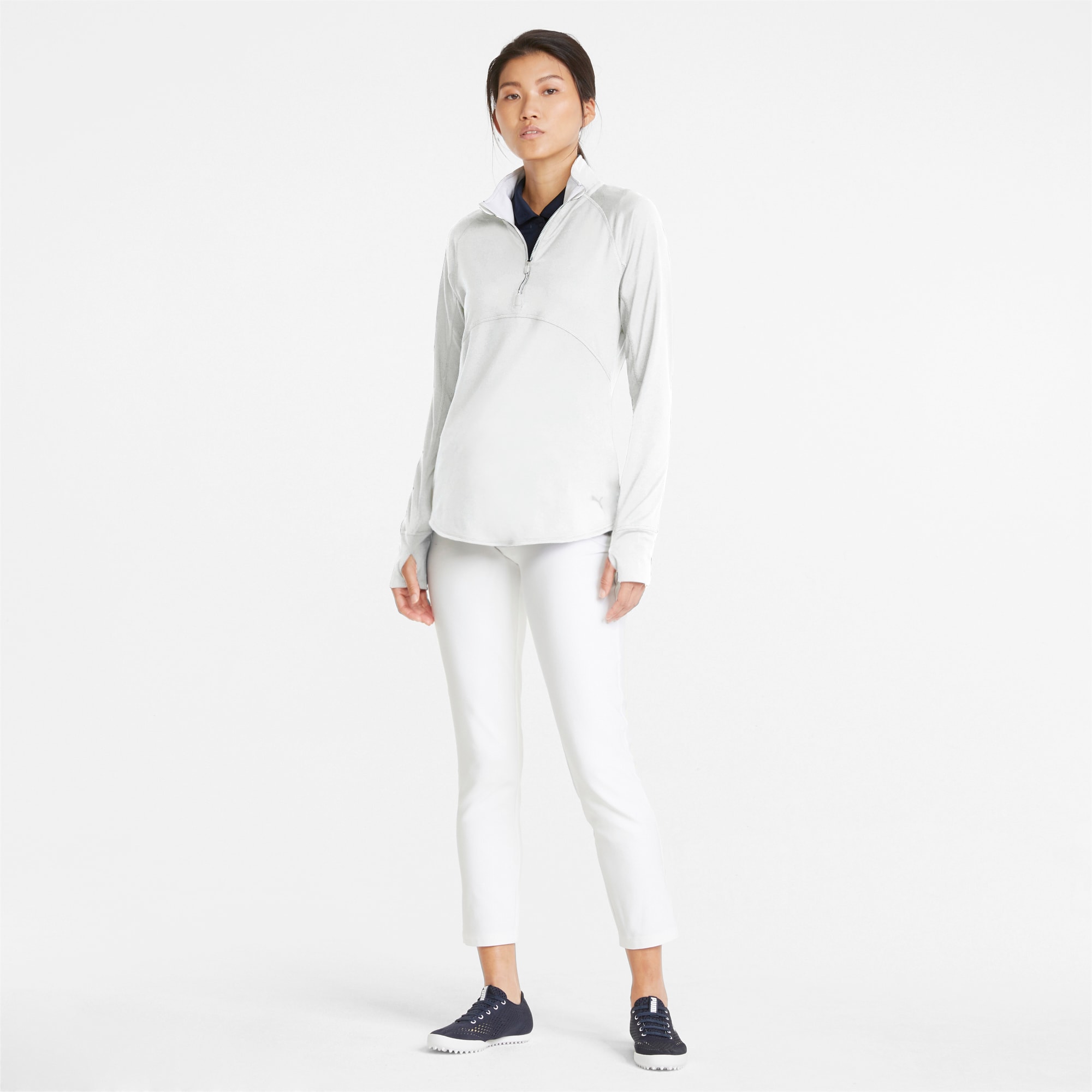 PUMA Gamer Damen Golf Pullover Damen Mit Viertellangem Reißverschluss, Weiß, Größe: L, Kleidung