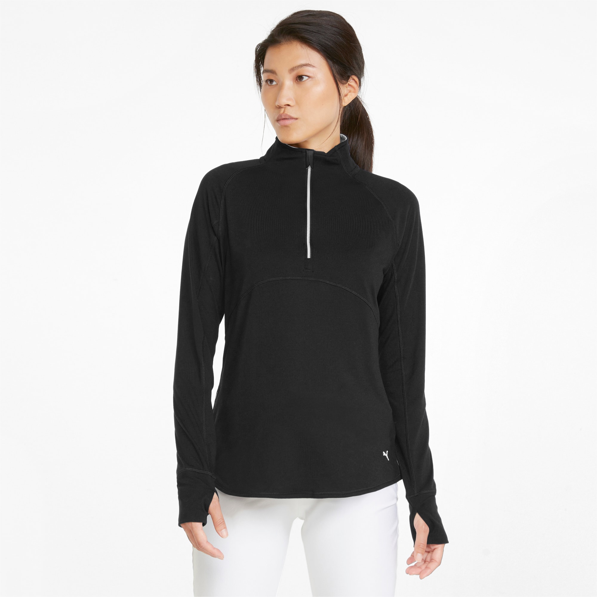 PUMA Gamer Damen Golf Pullover Damen mit viertellangem Reißverschluss, Schwarz, Größe: L, Kleidung