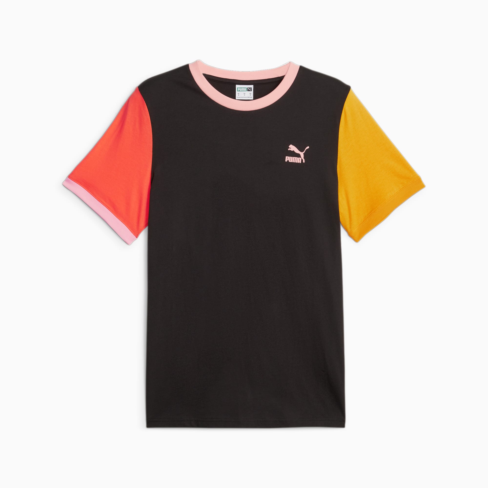 PUMA Classics Block T-Shirt Men, Black/Hot Heat, Size XS, Clothing