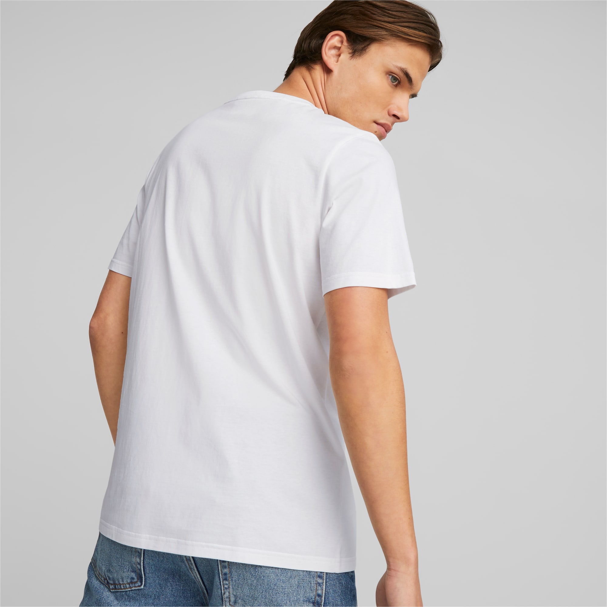 PUMA Classics Logo T-Shirt Men, White/Platinam Grey, Size XS, Clothing