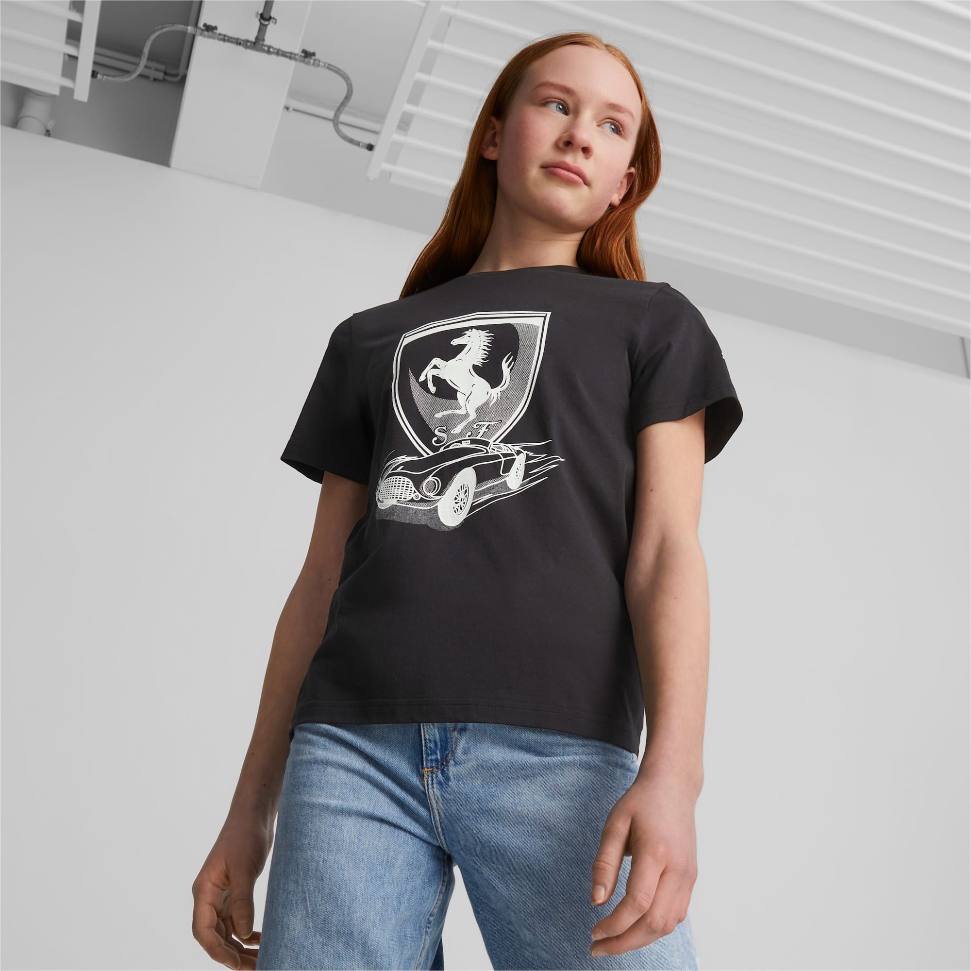 PUMA Scuderia Ferrari Race T-Shirt Teenager Für Kinder, Schwarz, Größe: 152, Kleidung