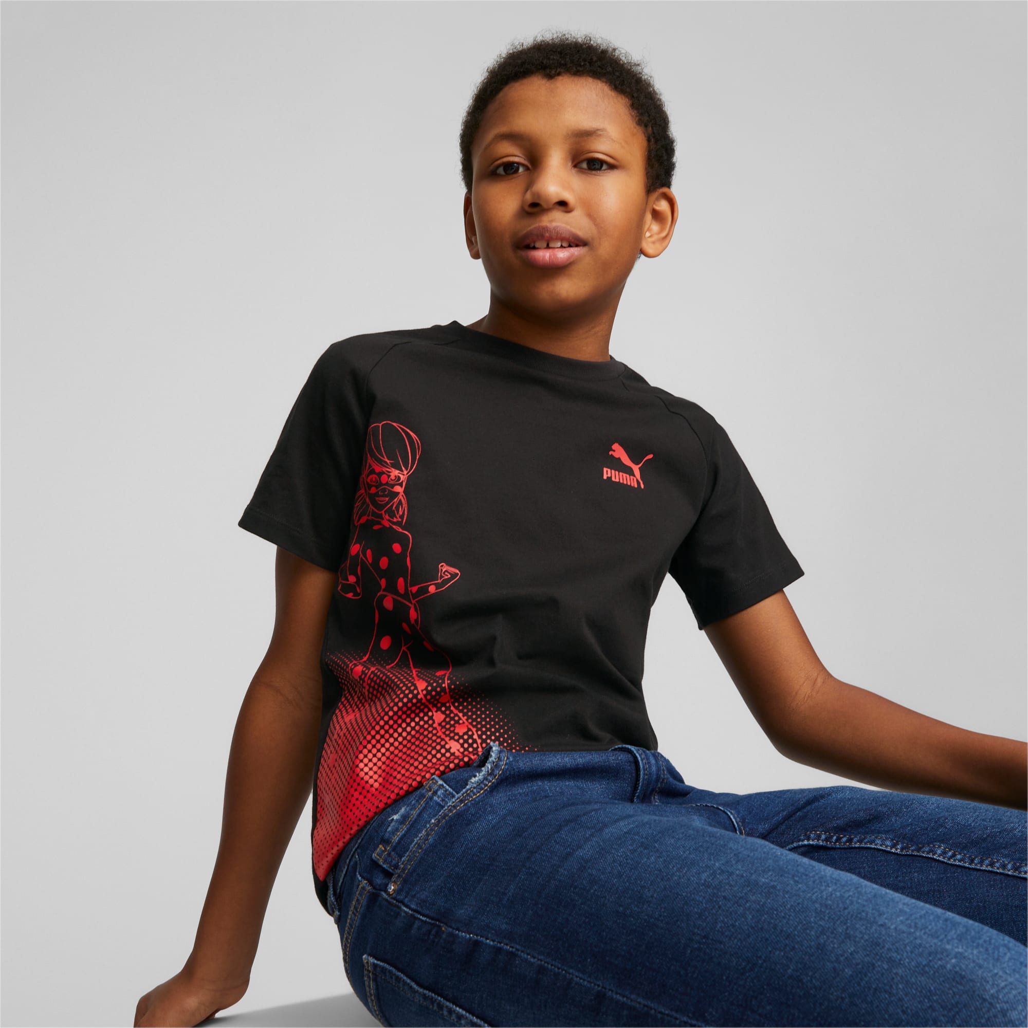 PUMA X MIRACULOUS T-Shirt Teenager Für Kinder, Schwarz, Größe: 152, Kleidung