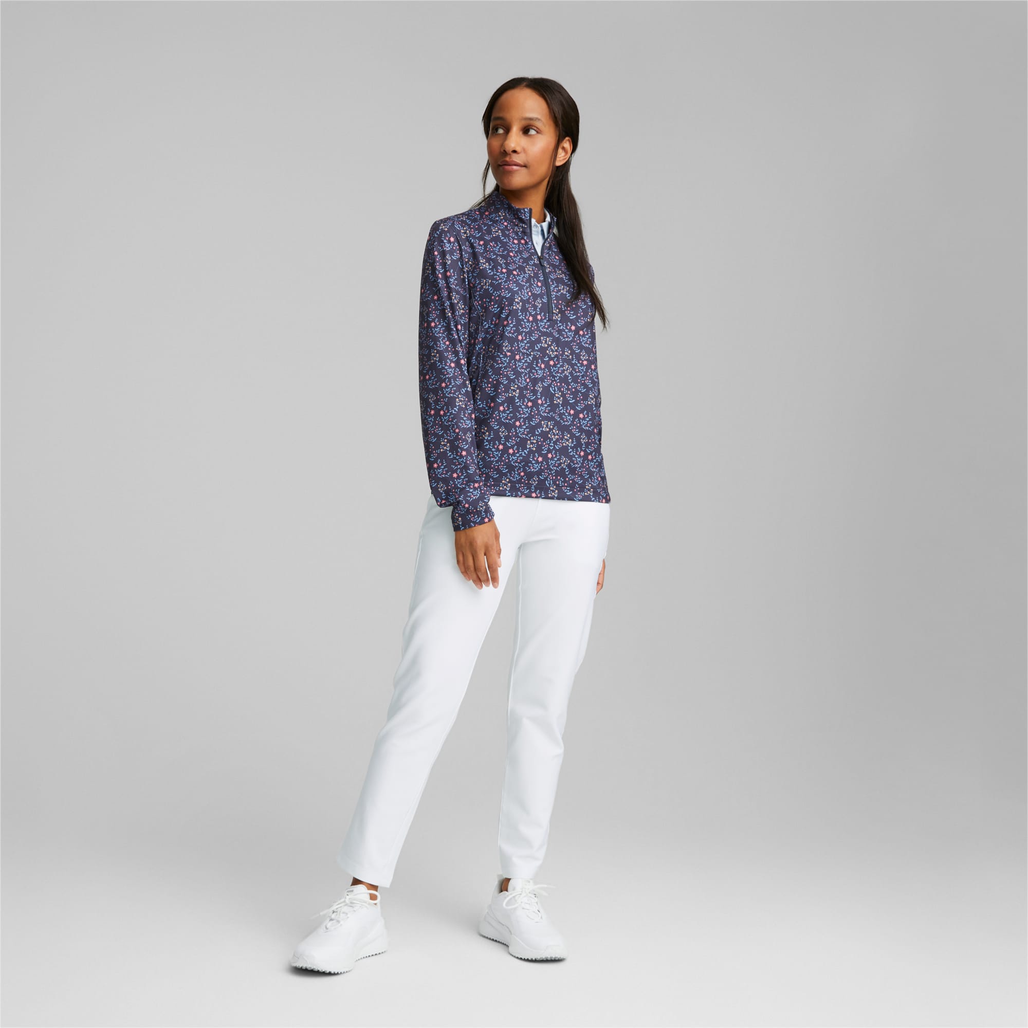 PUMA Floral Cloudspun Quarter-Zip Golf-Pullover Damen, Blau, Größe: XS, Kleidung