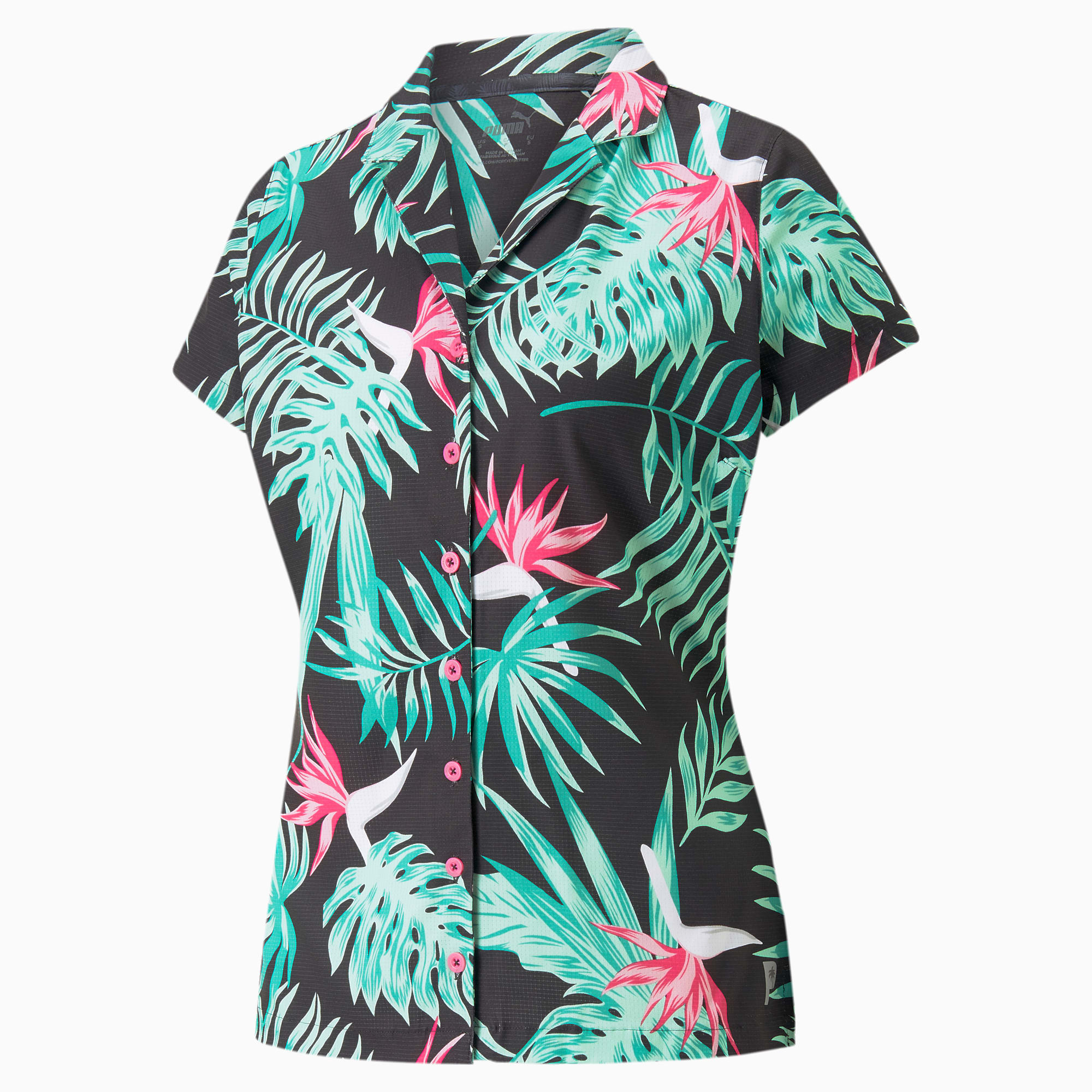 PUMA X Palm Tree Crew Paradise Camp Golf-Shirt Damen, Schwarz, Größe: XXL, Kleidung