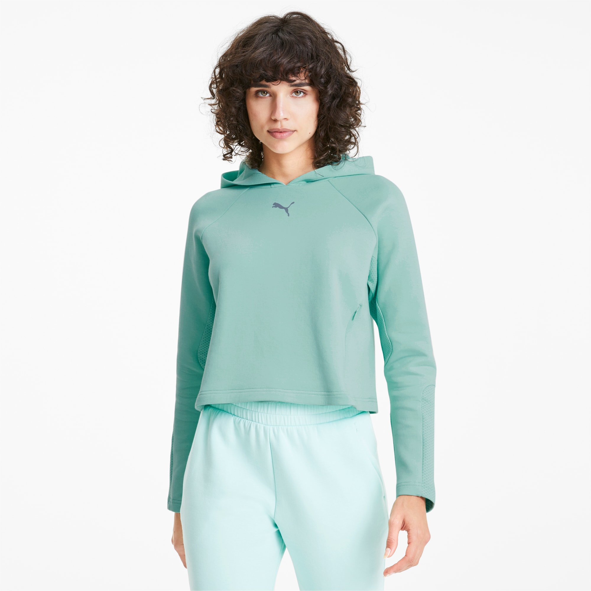 PUMA Sweatshirt à capuche Evostripe pour Femme, Vert, Taille S, Vêtements