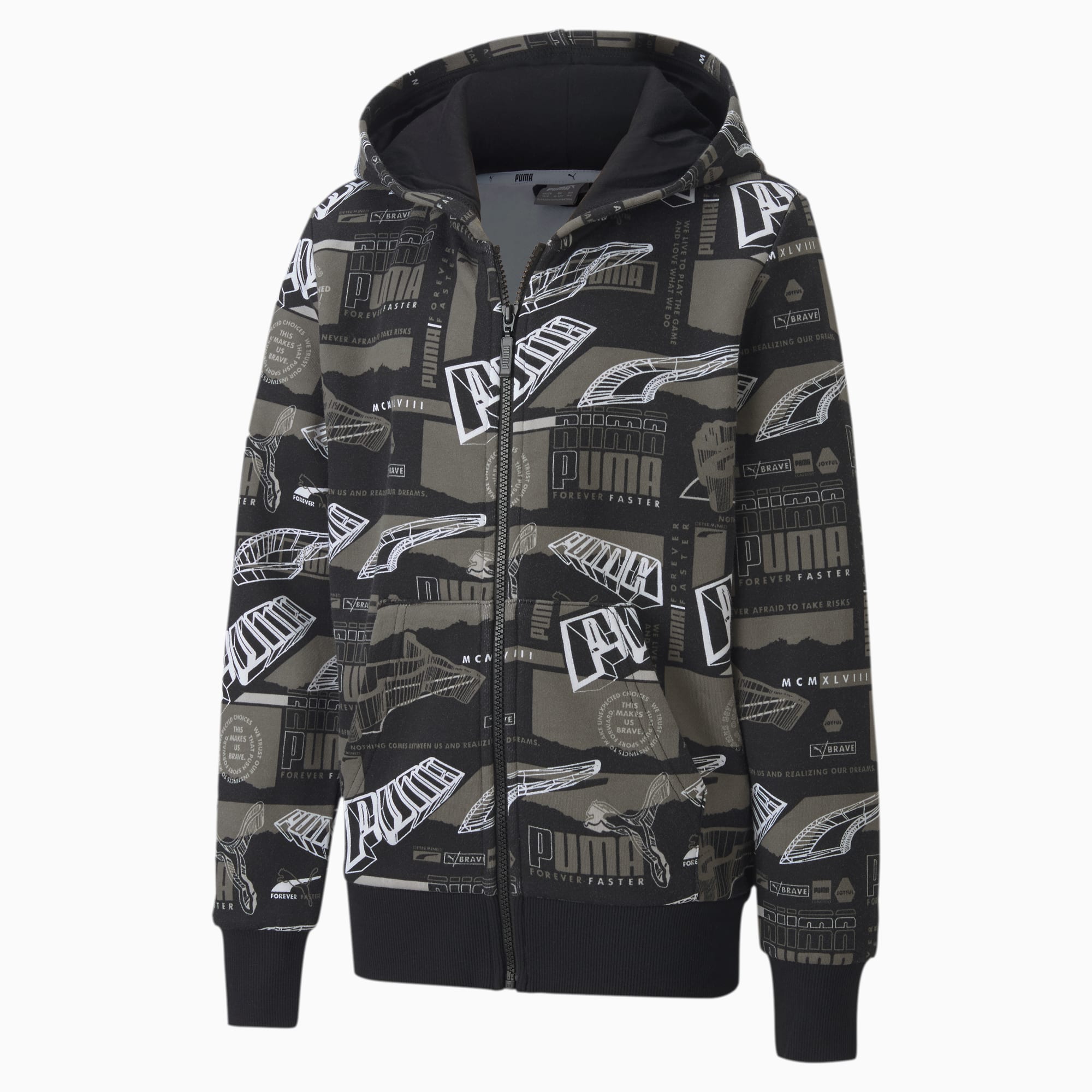 PUMA Blouson de survêtement à capuche Alpha Allover Print Youth pour Enfant, Noir, Taille 110, Vêtem