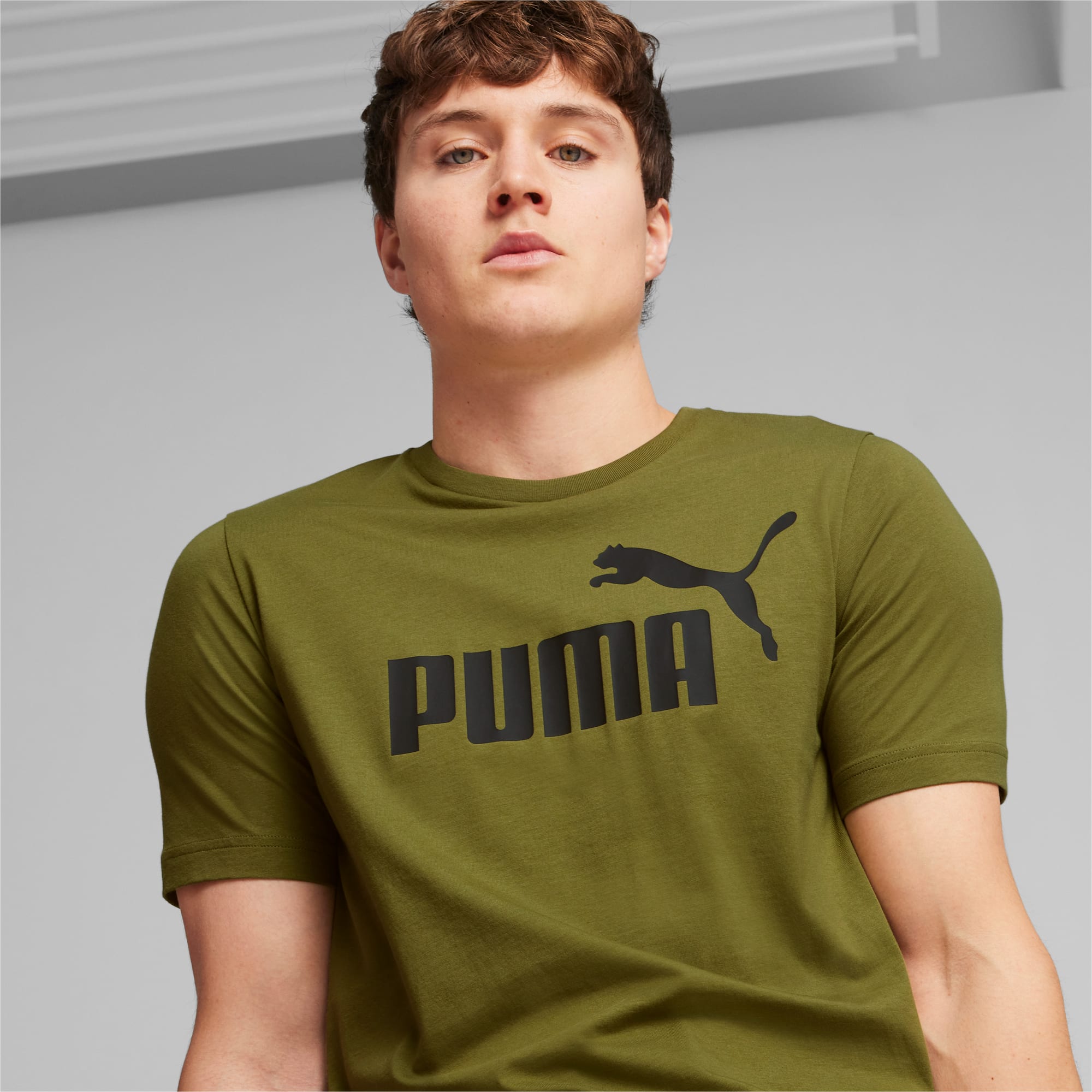 PUMA Essentials Logo Men's T-Shirt, Olive Green