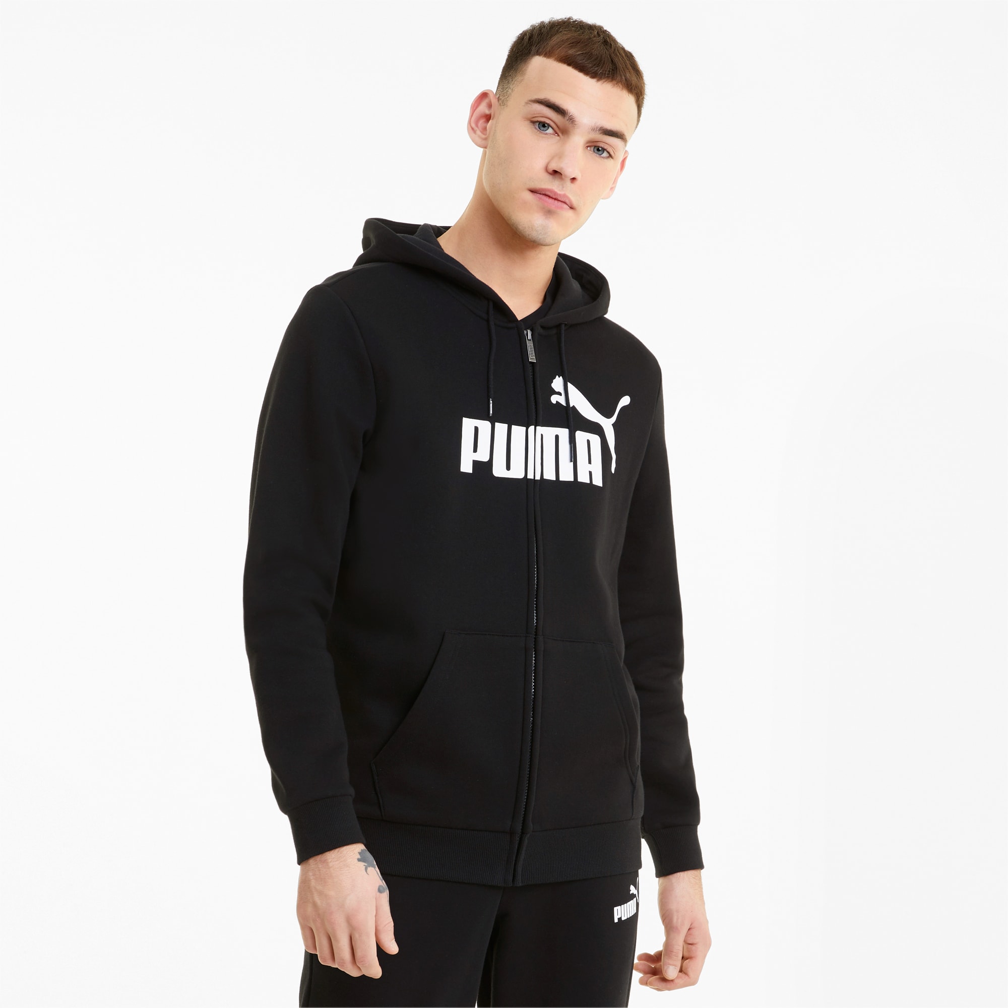 Essentials hoodie met rits en groot logo heren, Zwart, Maat 3XL | PUMA