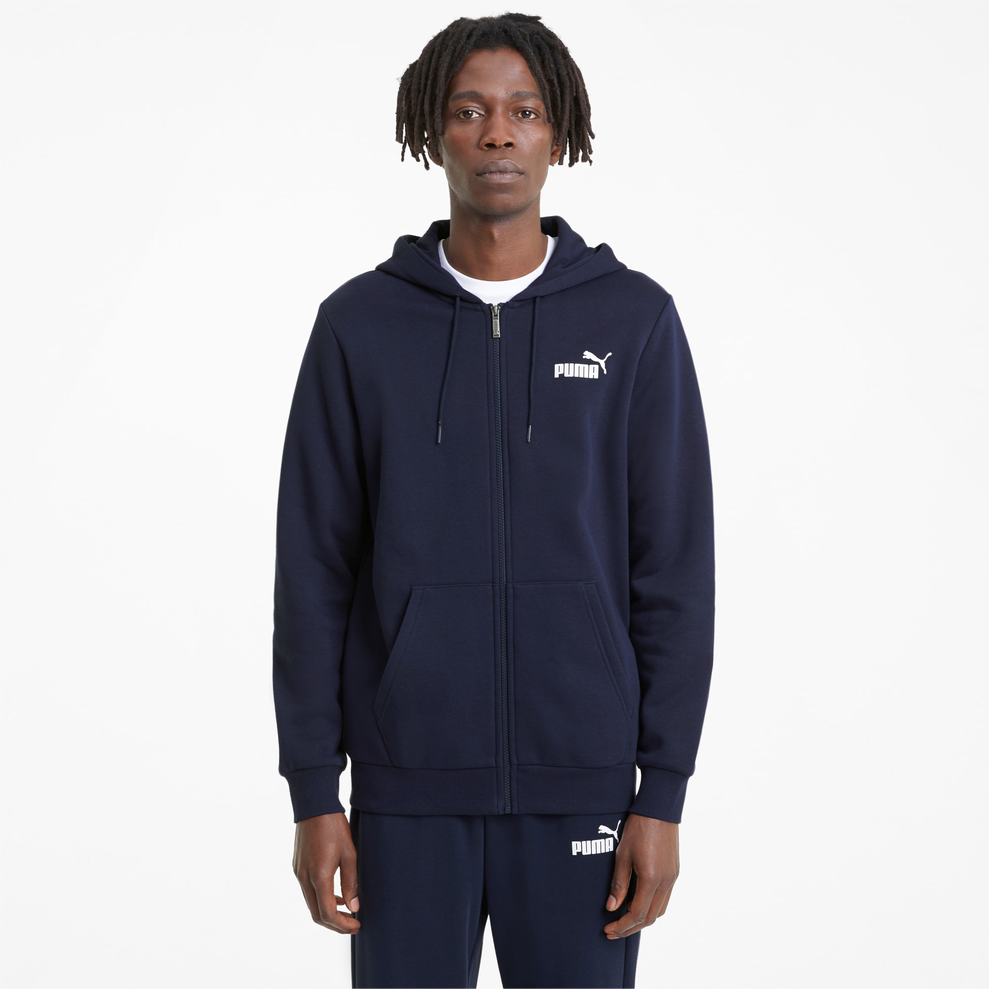 PUMA Sweat à capuche à fermeture zippée intégrale Essentials Logo homme, Bleu, Taille M, Vêtements